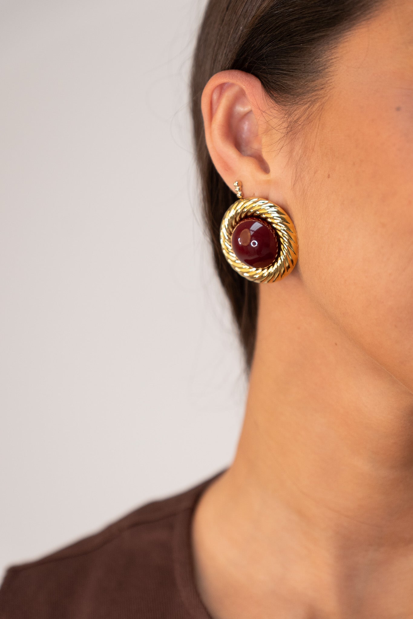Olive Textured Gold Earrings In Red