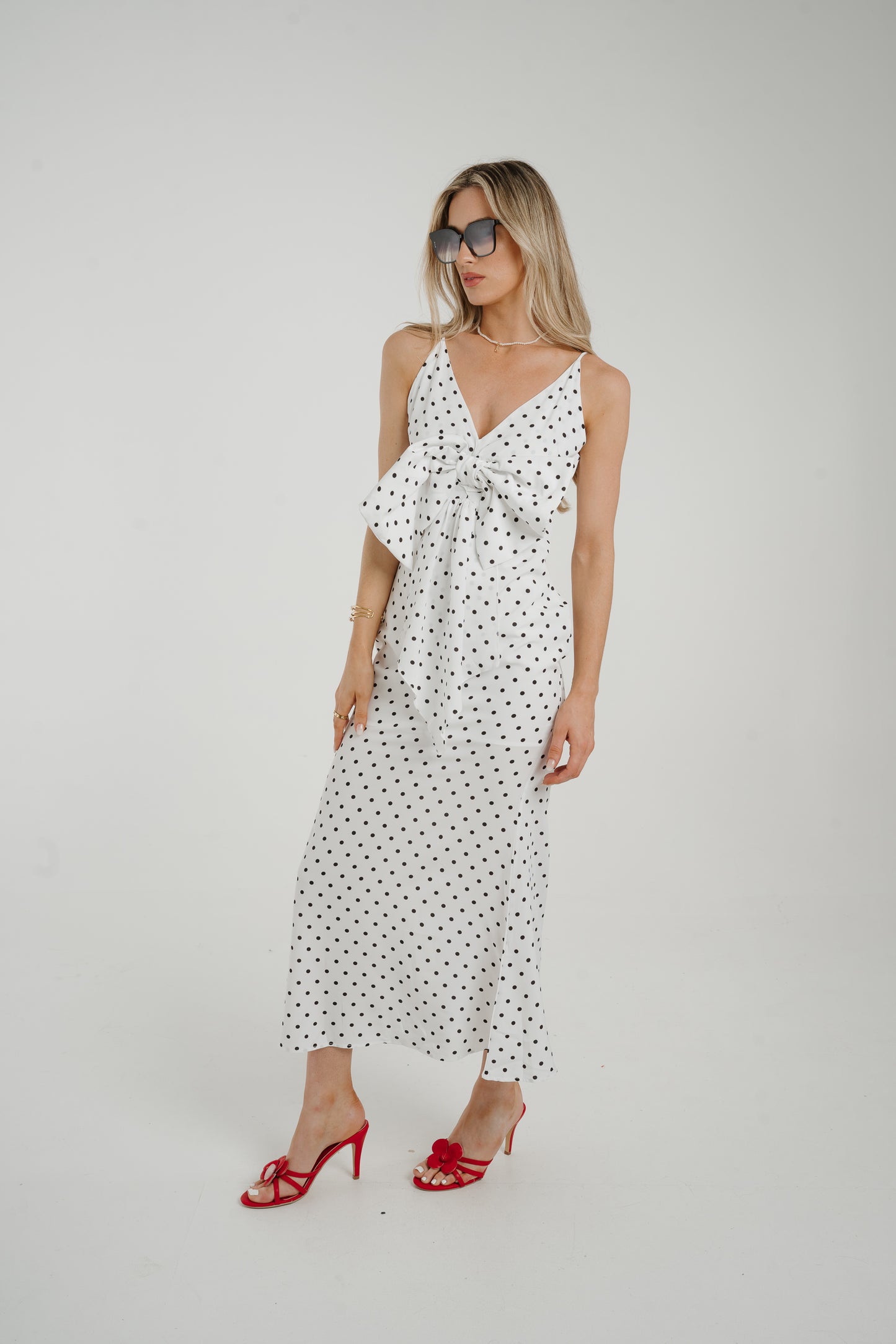 Holly Bow Front Spotted Dress In White