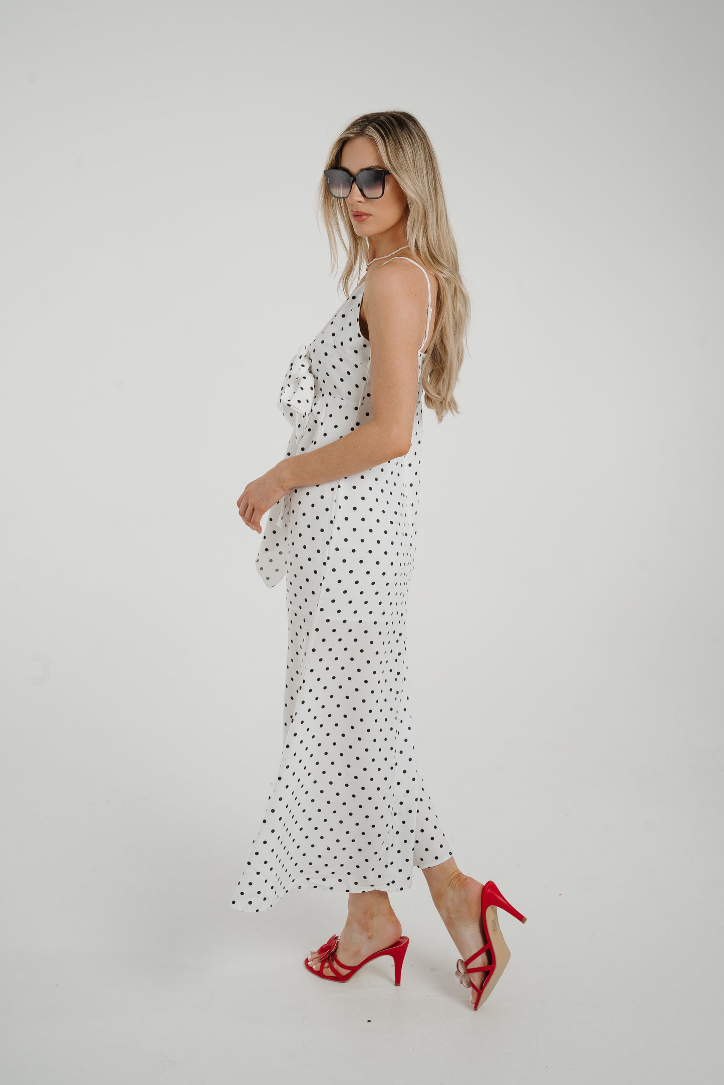 Holly Bow Front Spotted Dress In White