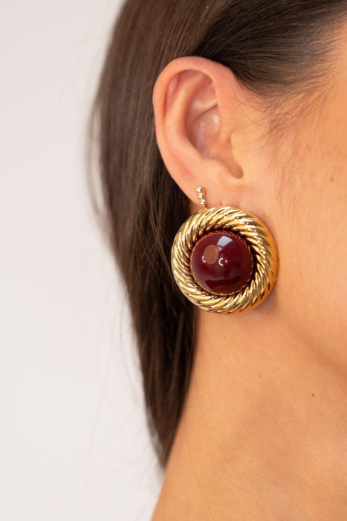 Olive Textured Gold Earrings In Red