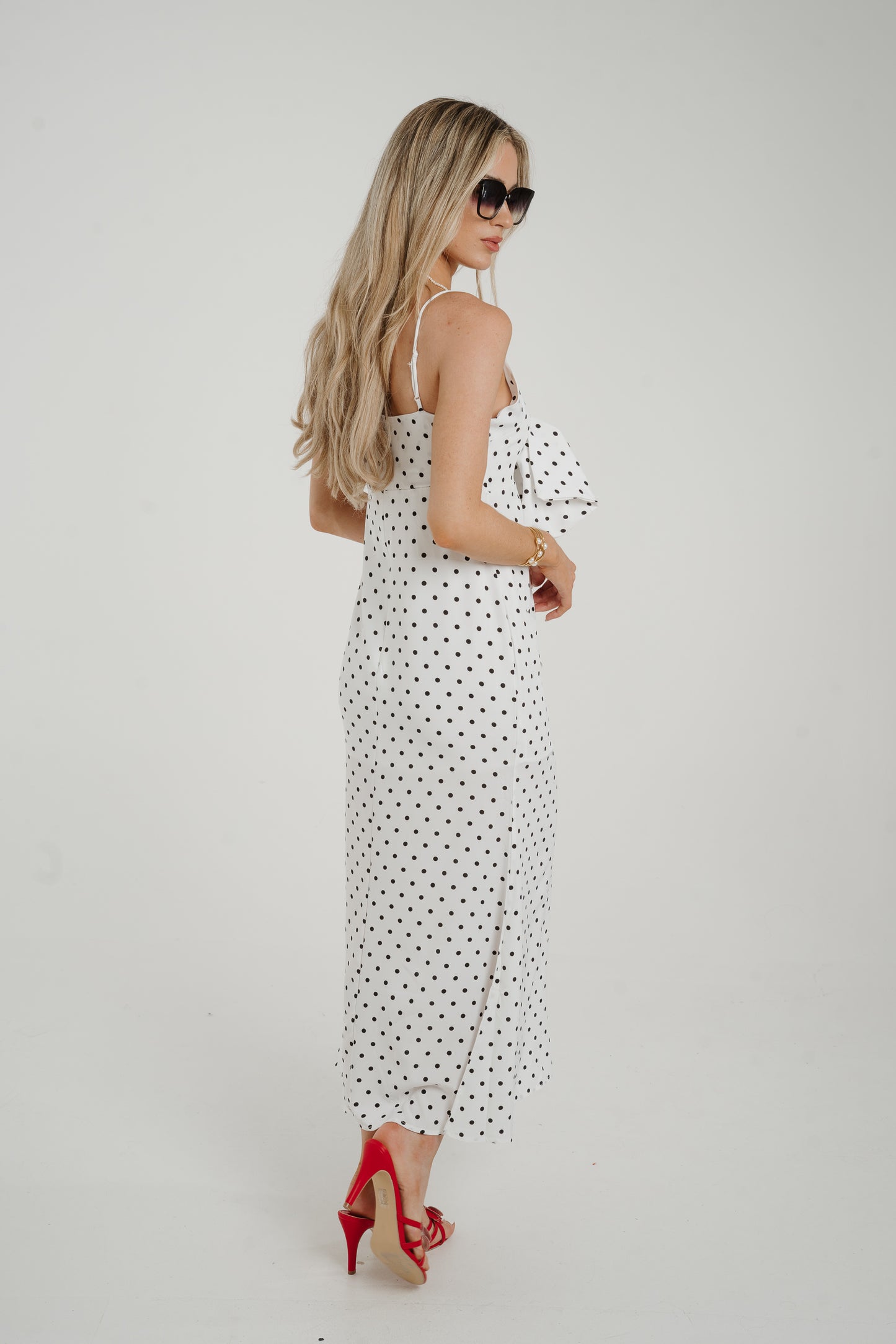 Holly Bow Front Spotted Dress In White