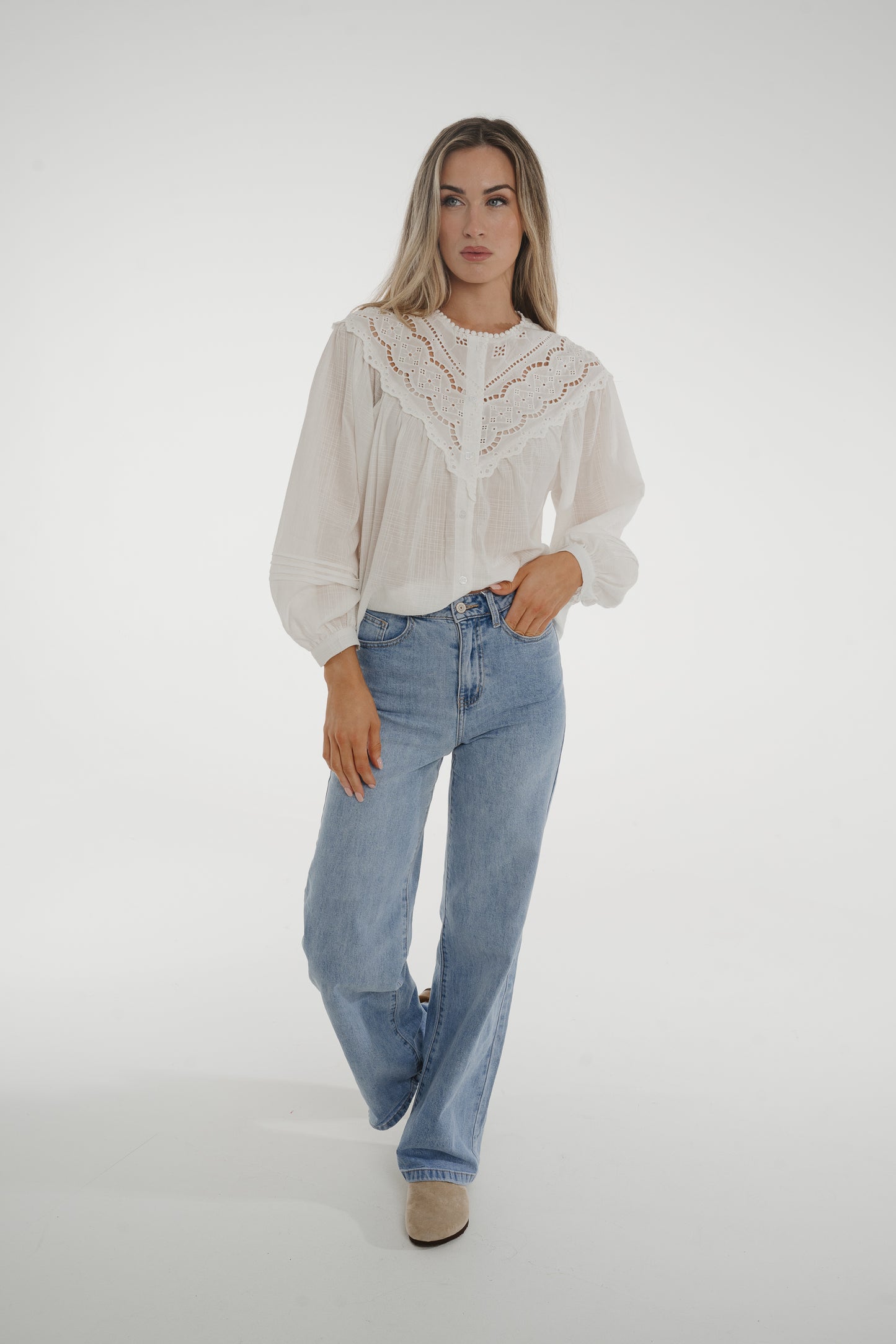 Elsa Lace Detail Blouse In White