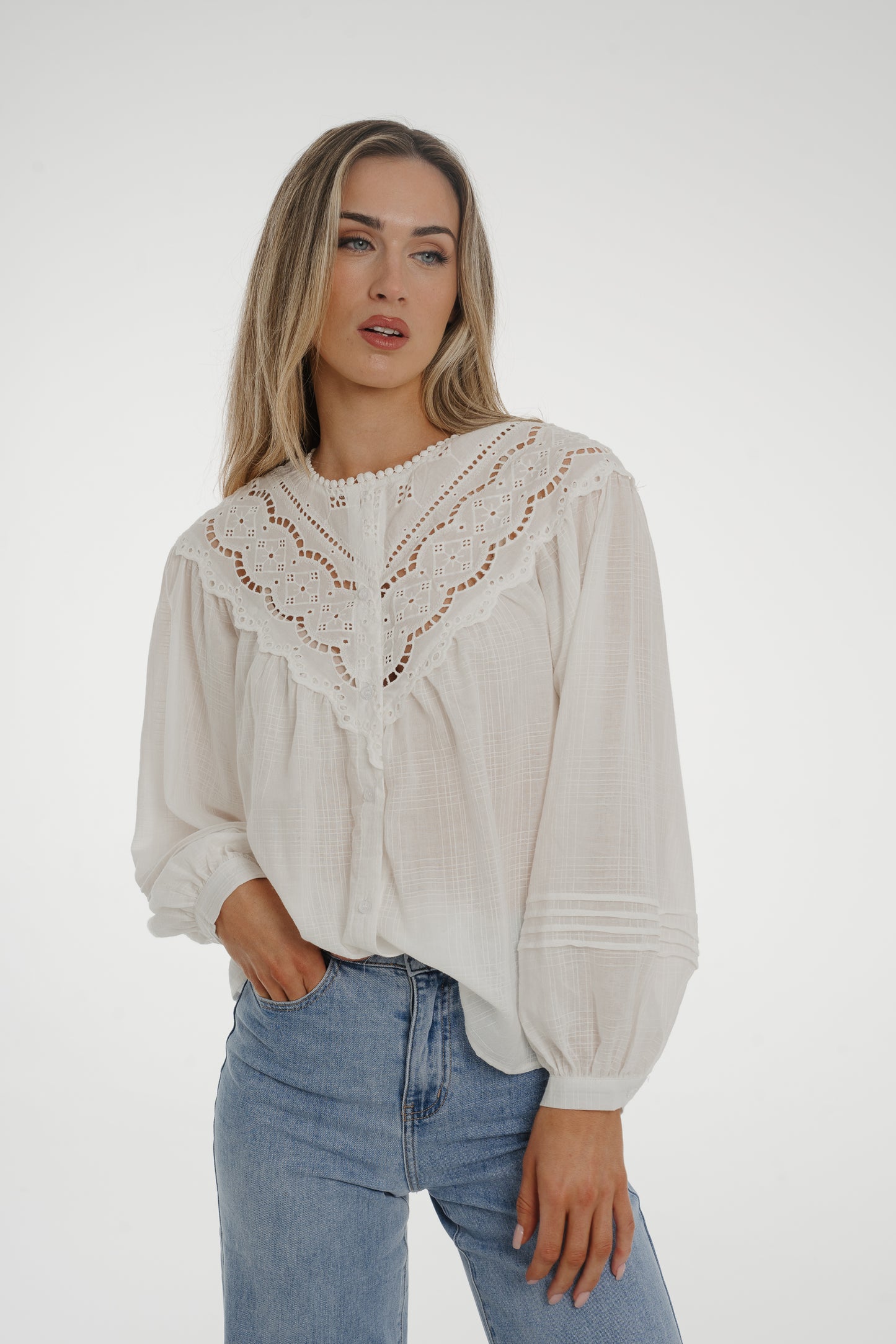 Elsa Lace Detail Blouse In White