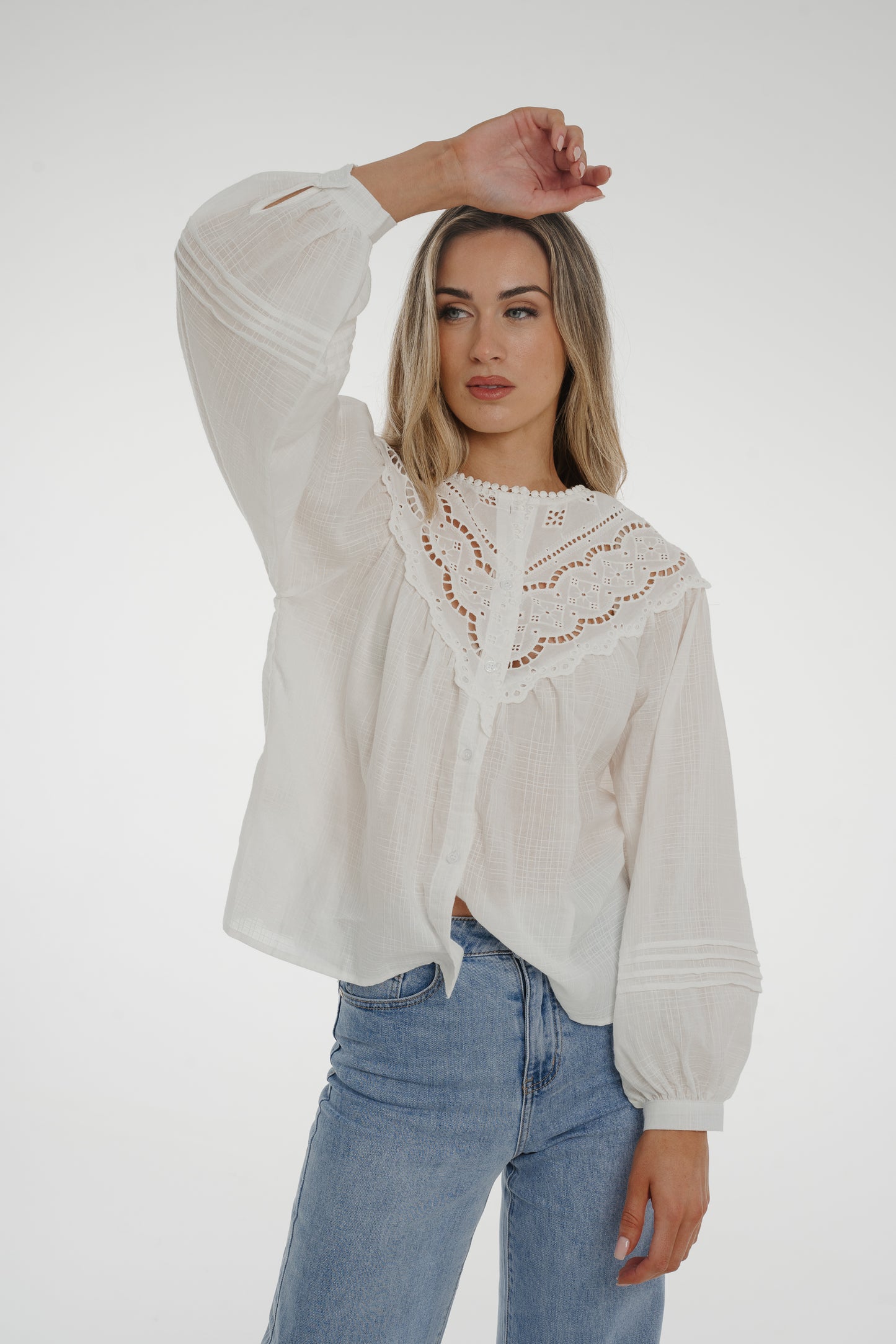 Elsa Lace Detail Blouse In White