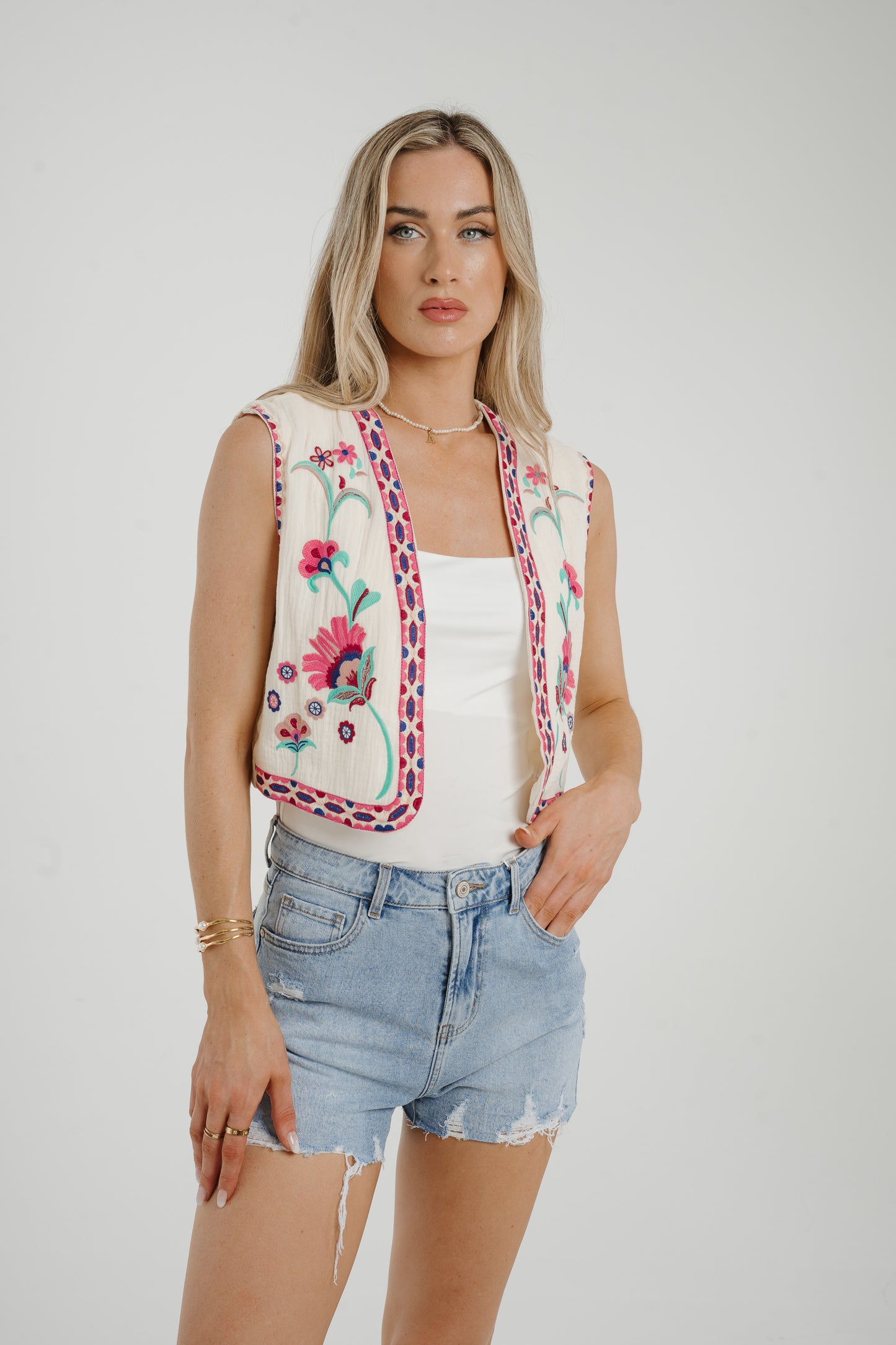 Ally Embroidered Waistcoat In Pink Mix