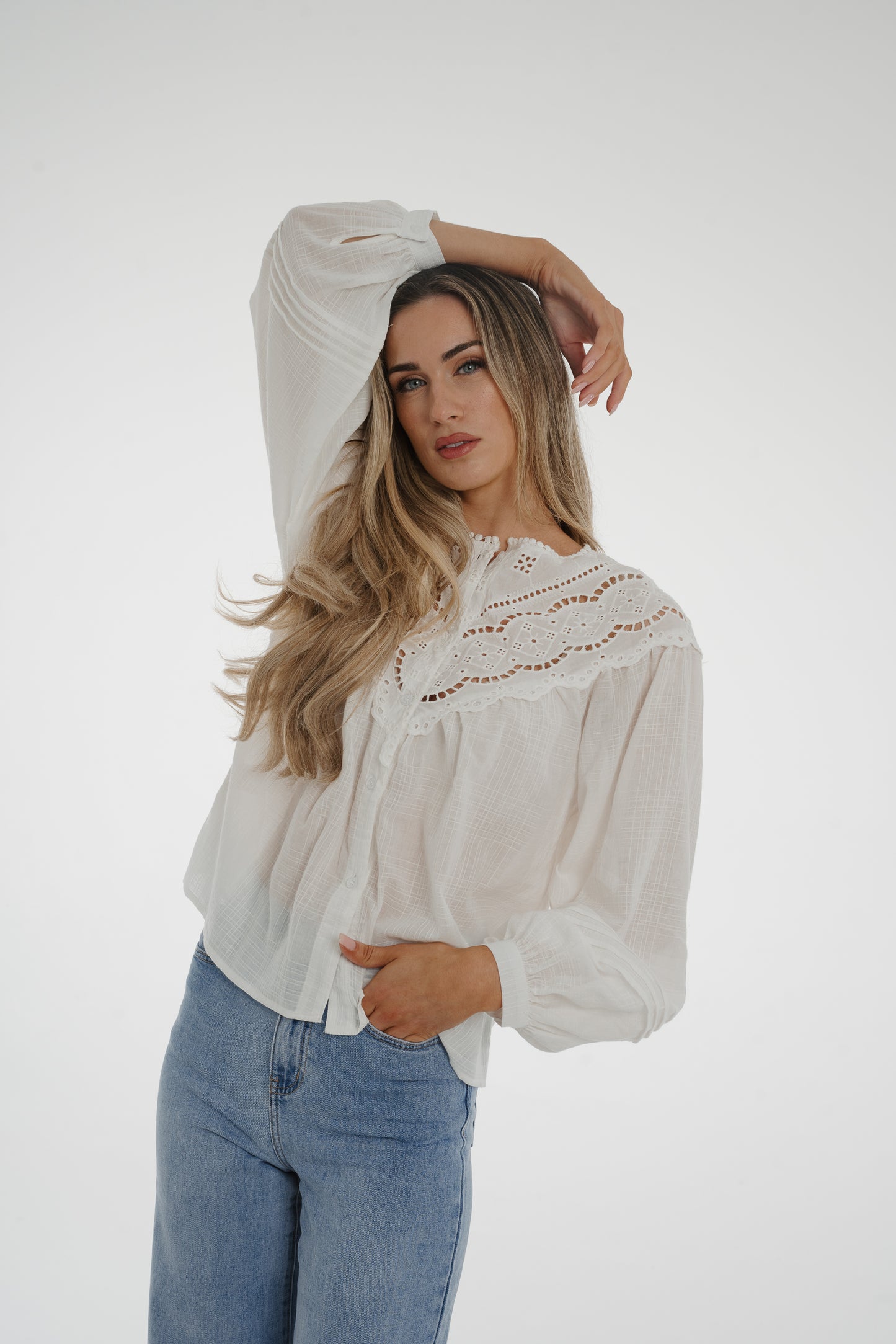 Elsa Lace Detail Blouse In White