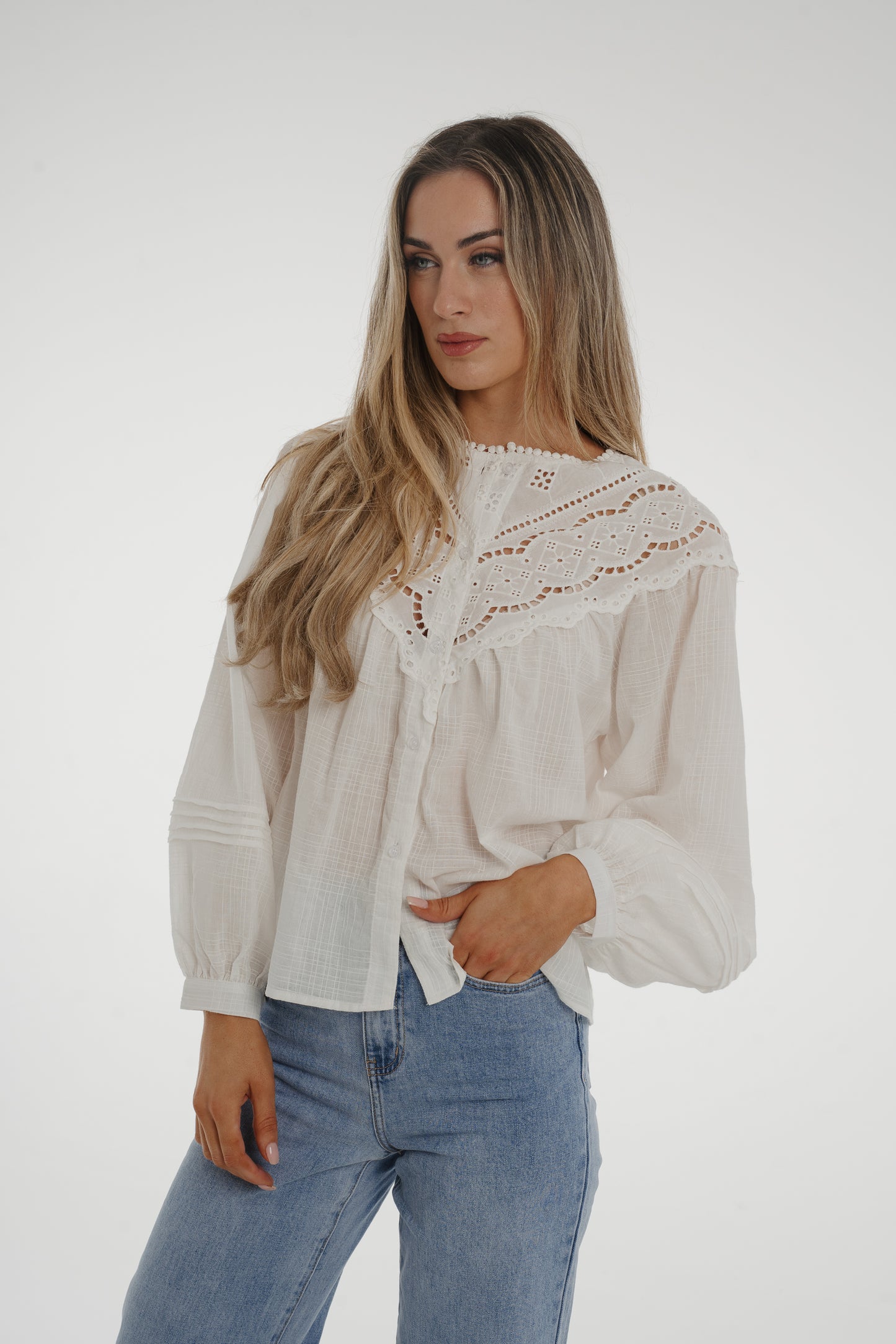 Elsa Lace Detail Blouse In White