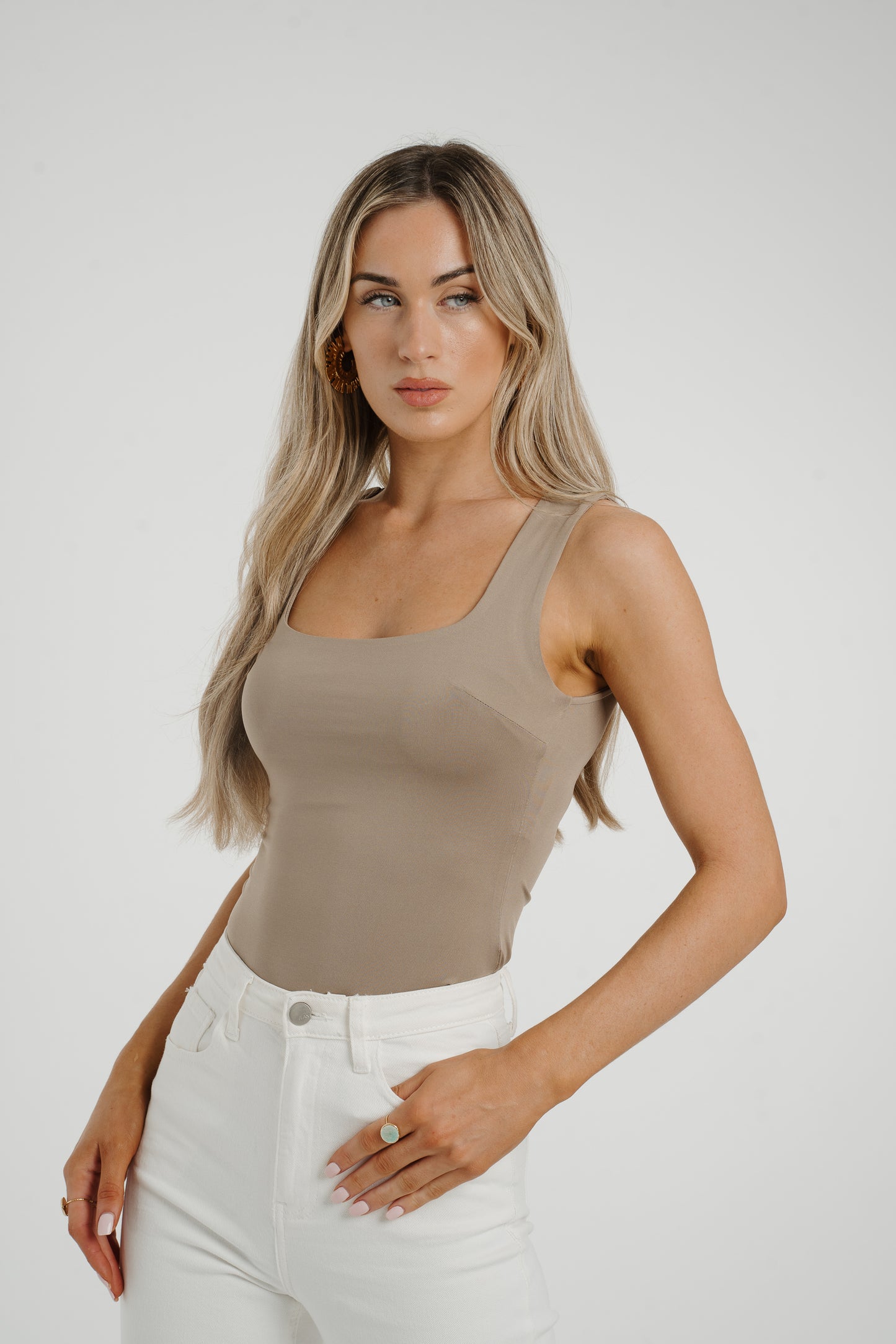 Kate Square Neck Vest In Taupe