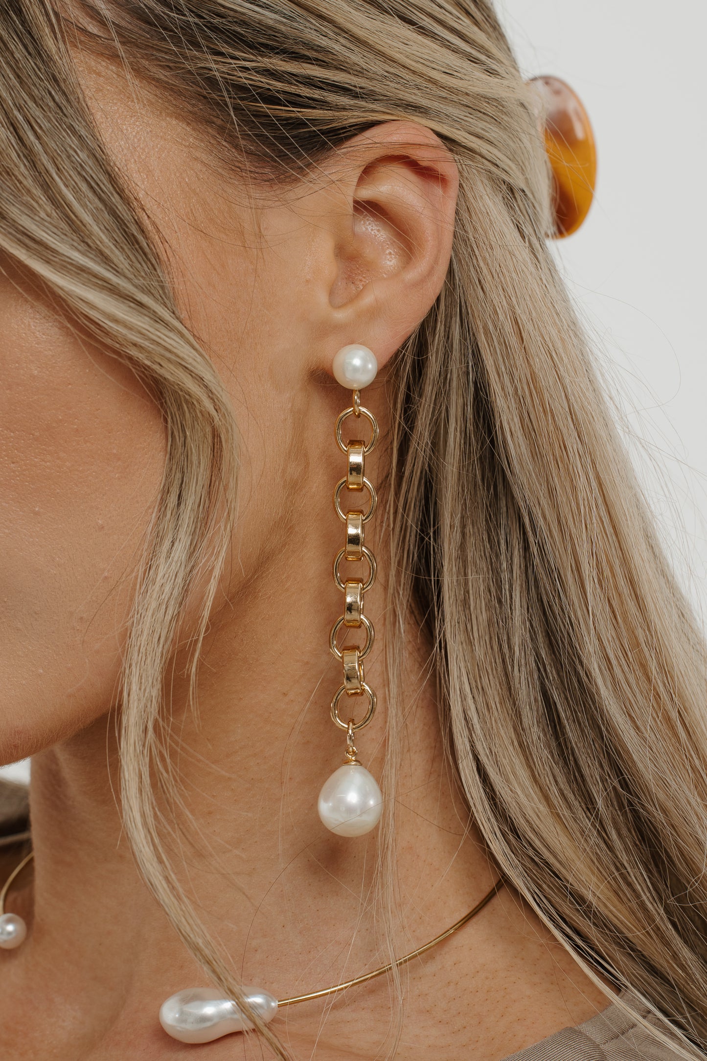 Petra Link Pearl Drop Earrings In Gold