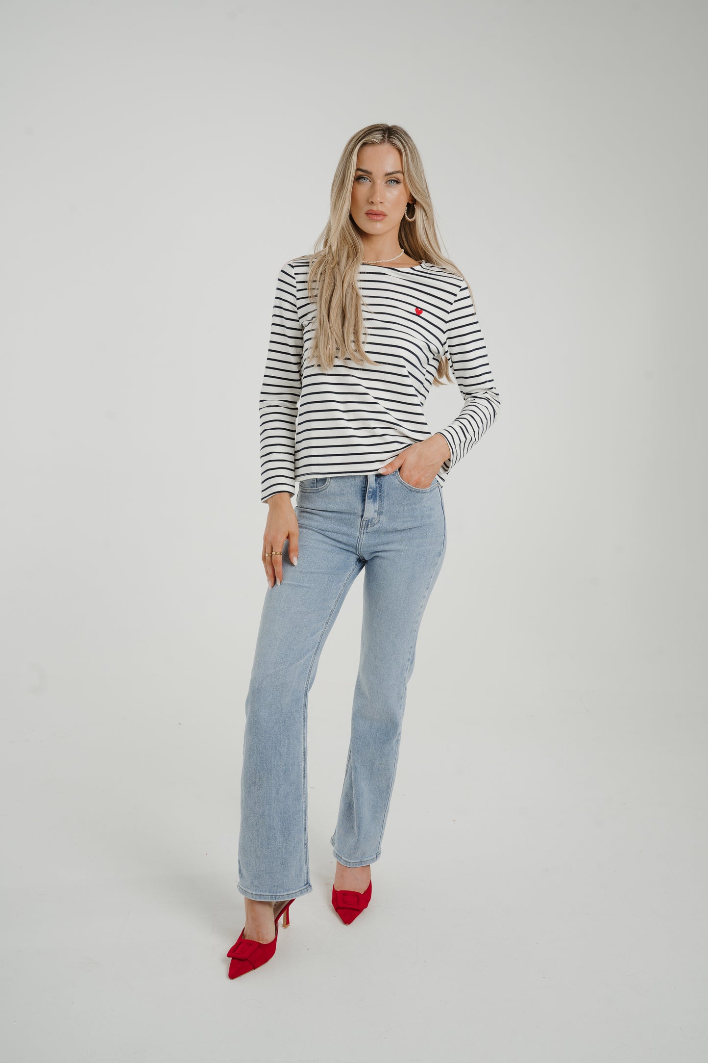 Ally Stripe Top With Heart In Navy Mix