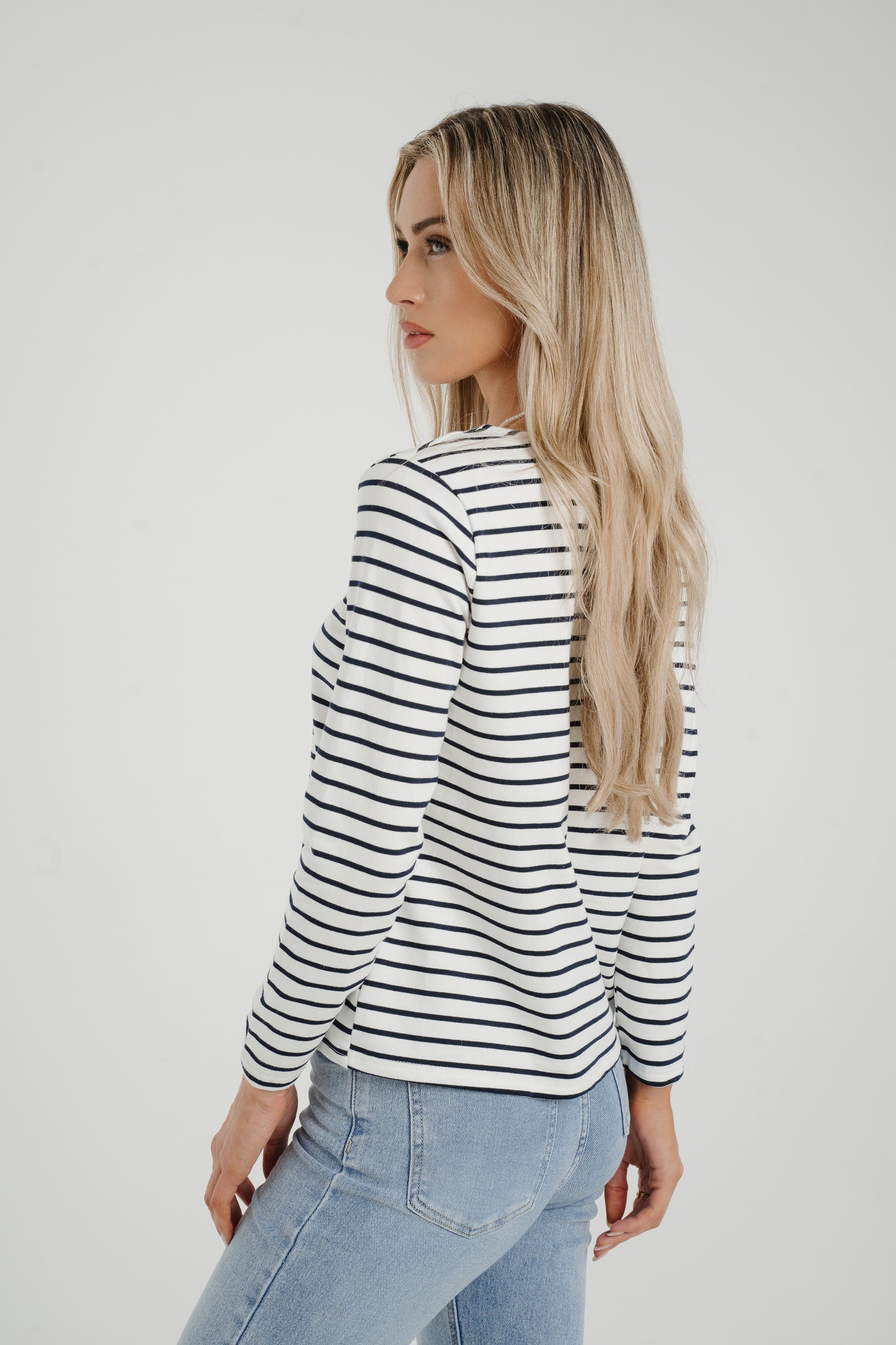 Ally Stripe Top With Heart In Navy Mix
