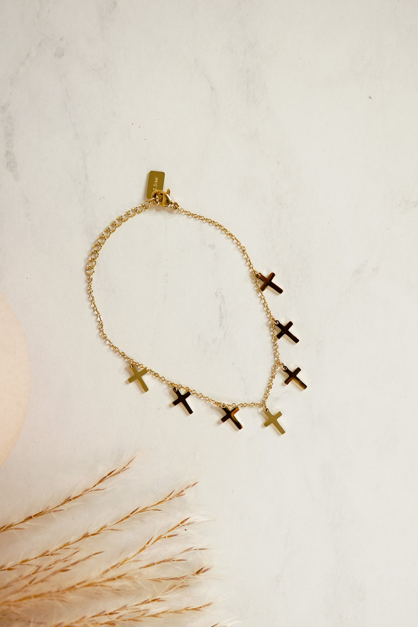 Olive Cross Charm Bracelet In Gold