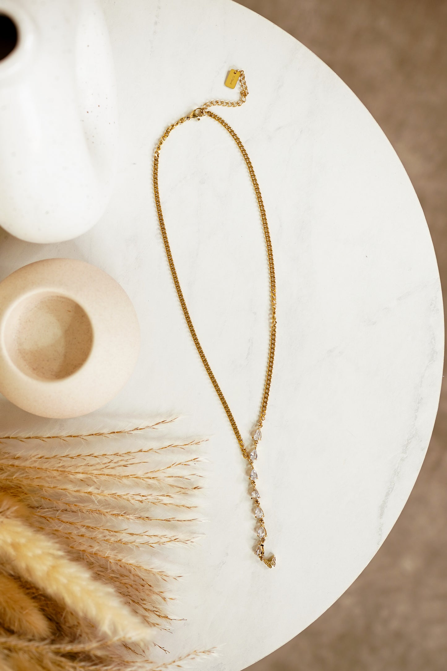 Olive Teardrop Diamante Necklace In Gold