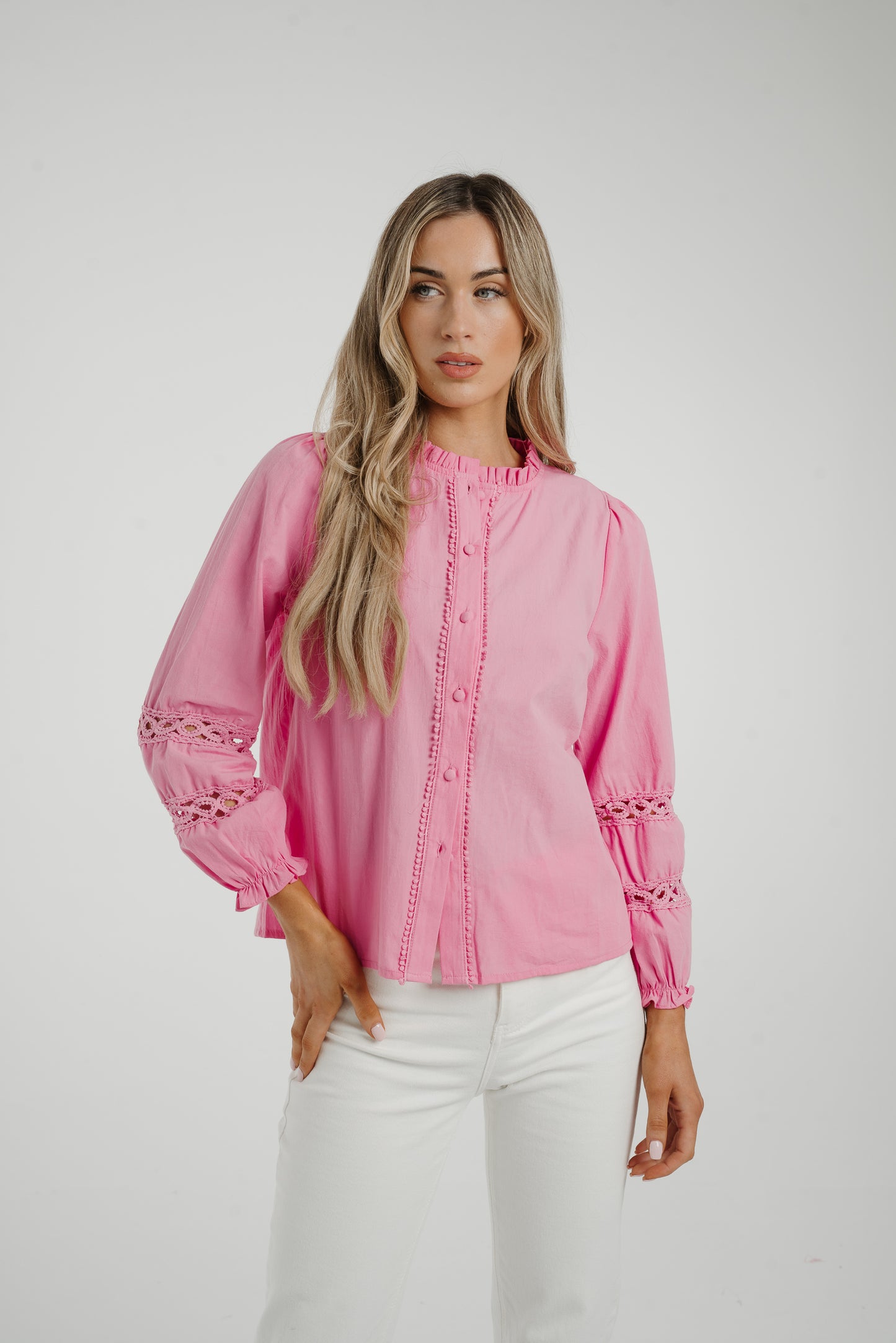 Ally Crochet Sleeve Blouse In Pink