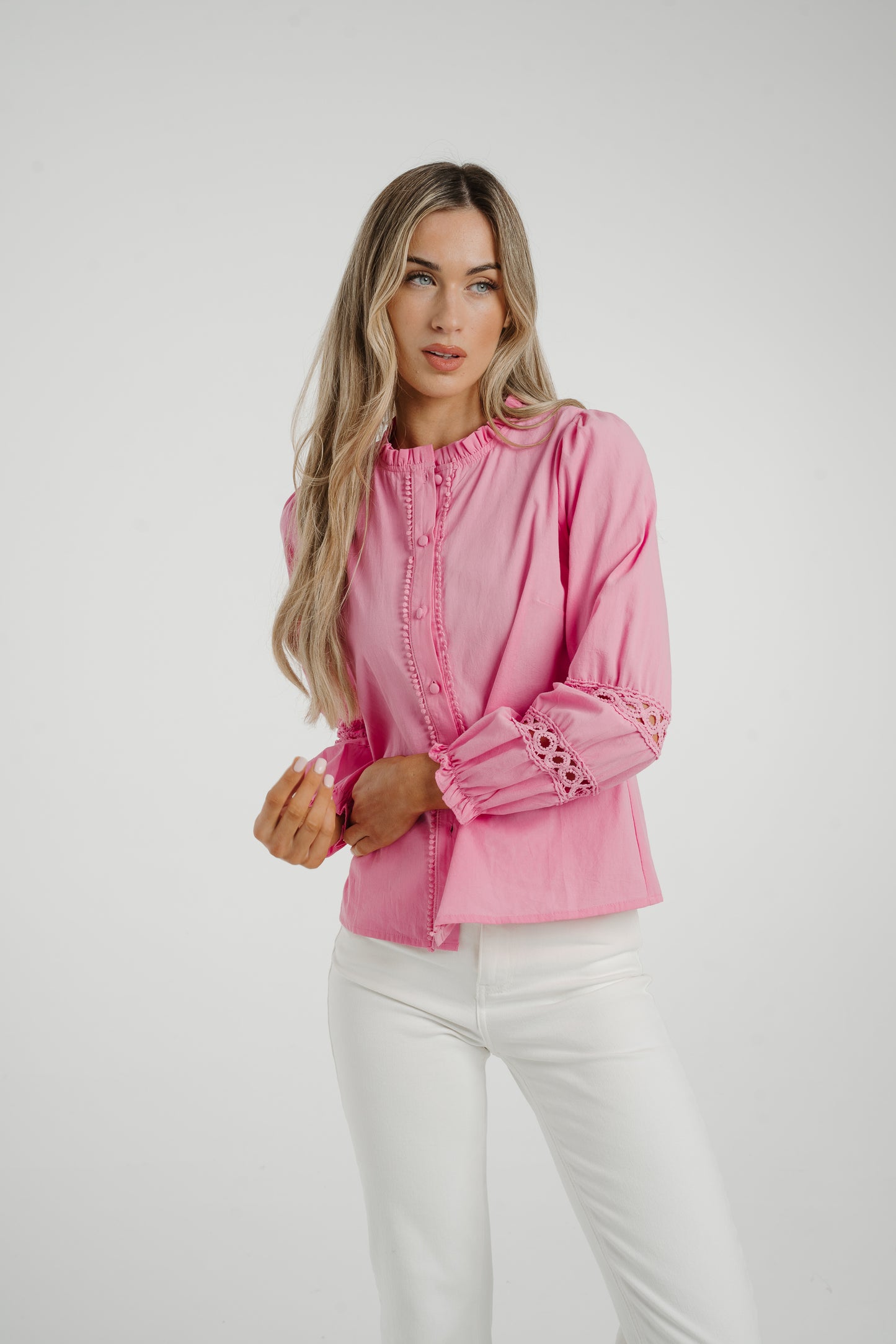 Ally Crochet Sleeve Blouse In Pink