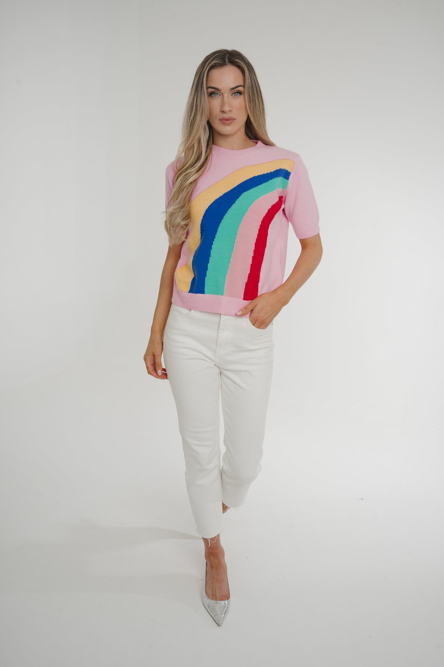 Melanie Rainbow Knit Jumper In Pink