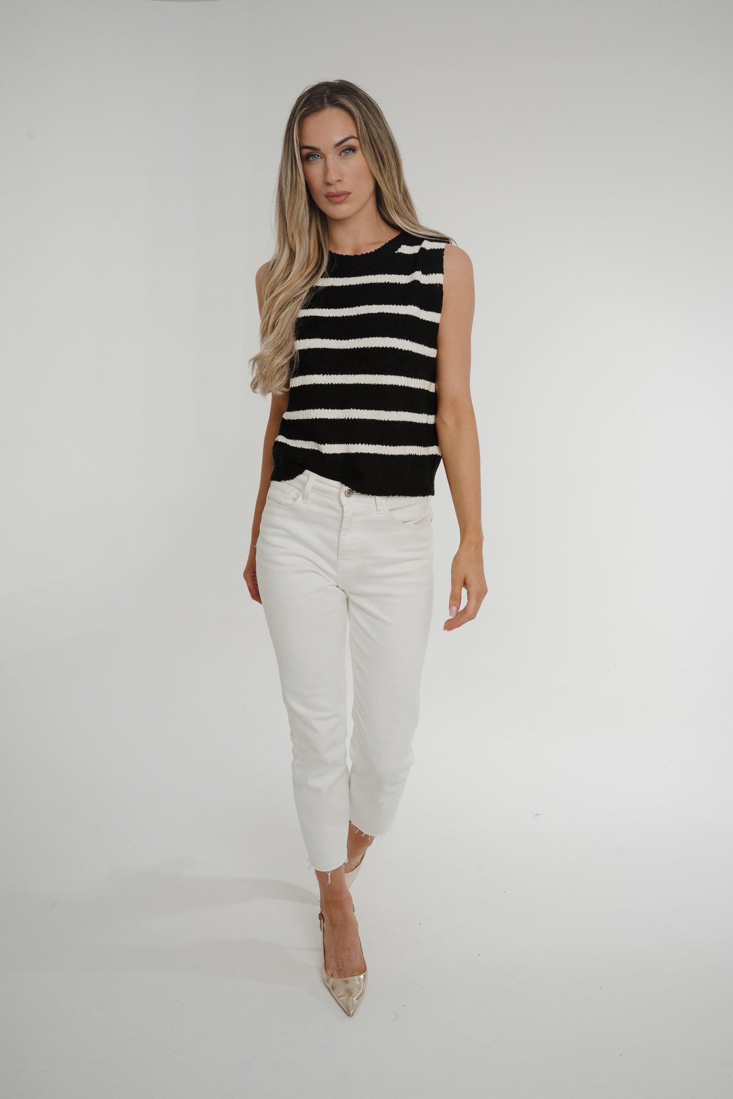 Holly Striped Sleeveless Knit In Black Mix