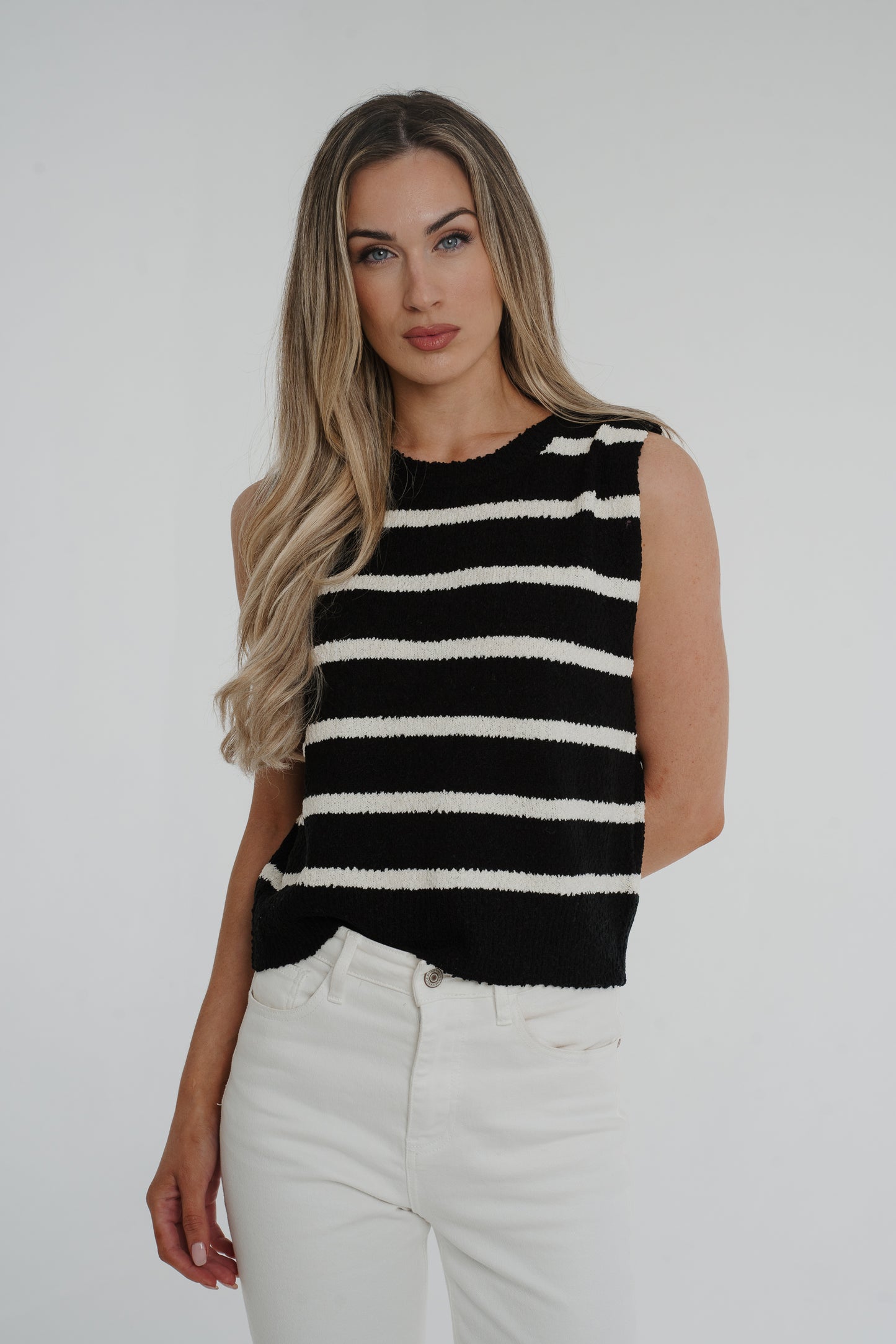 Holly Striped Sleeveless Knit In Black Mix