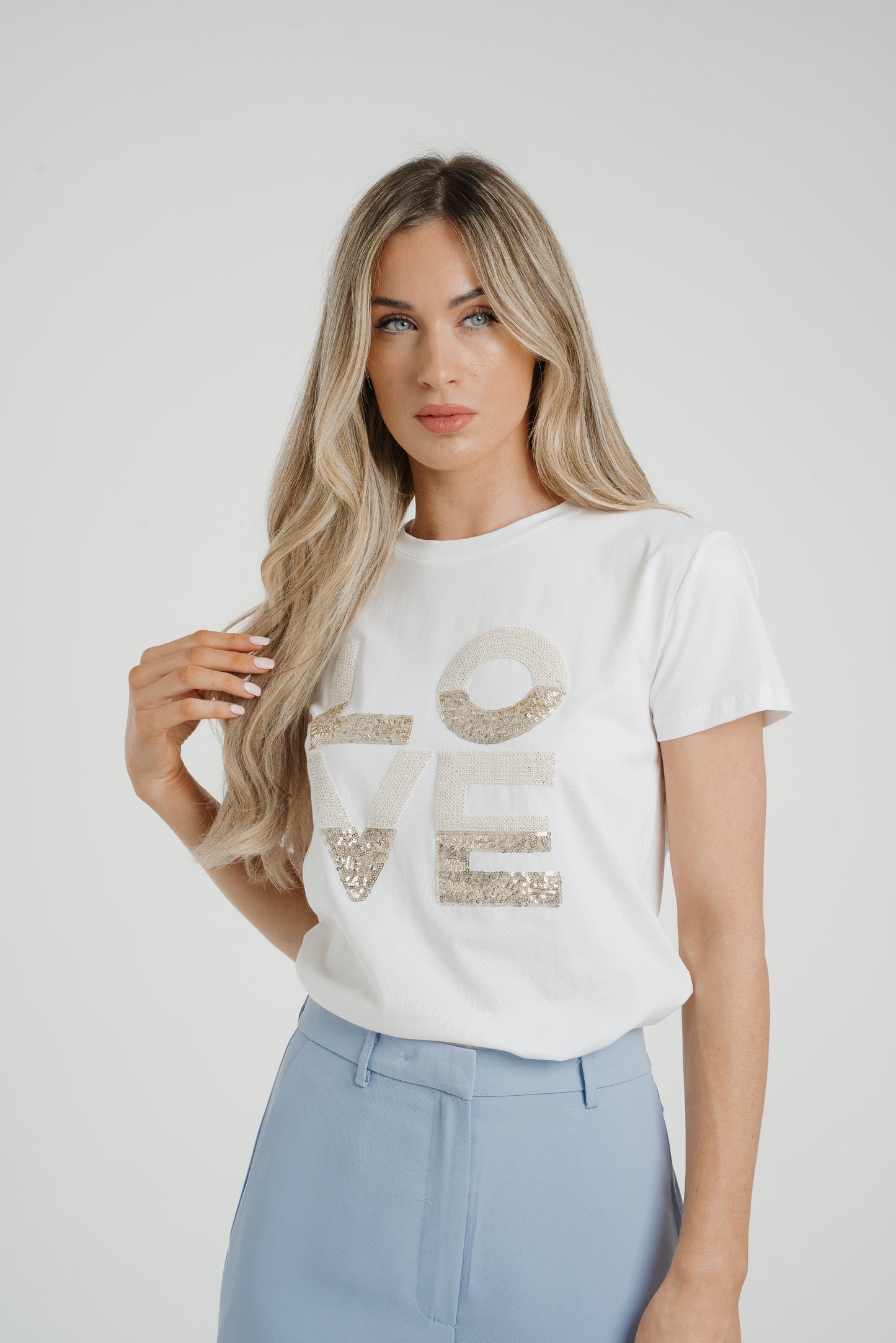 Millie Embellished Love Slogan T-Shirt In White