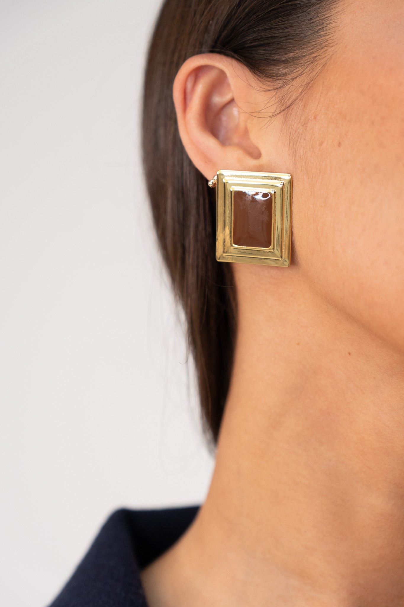 Olive Rectangle Earring In Brown