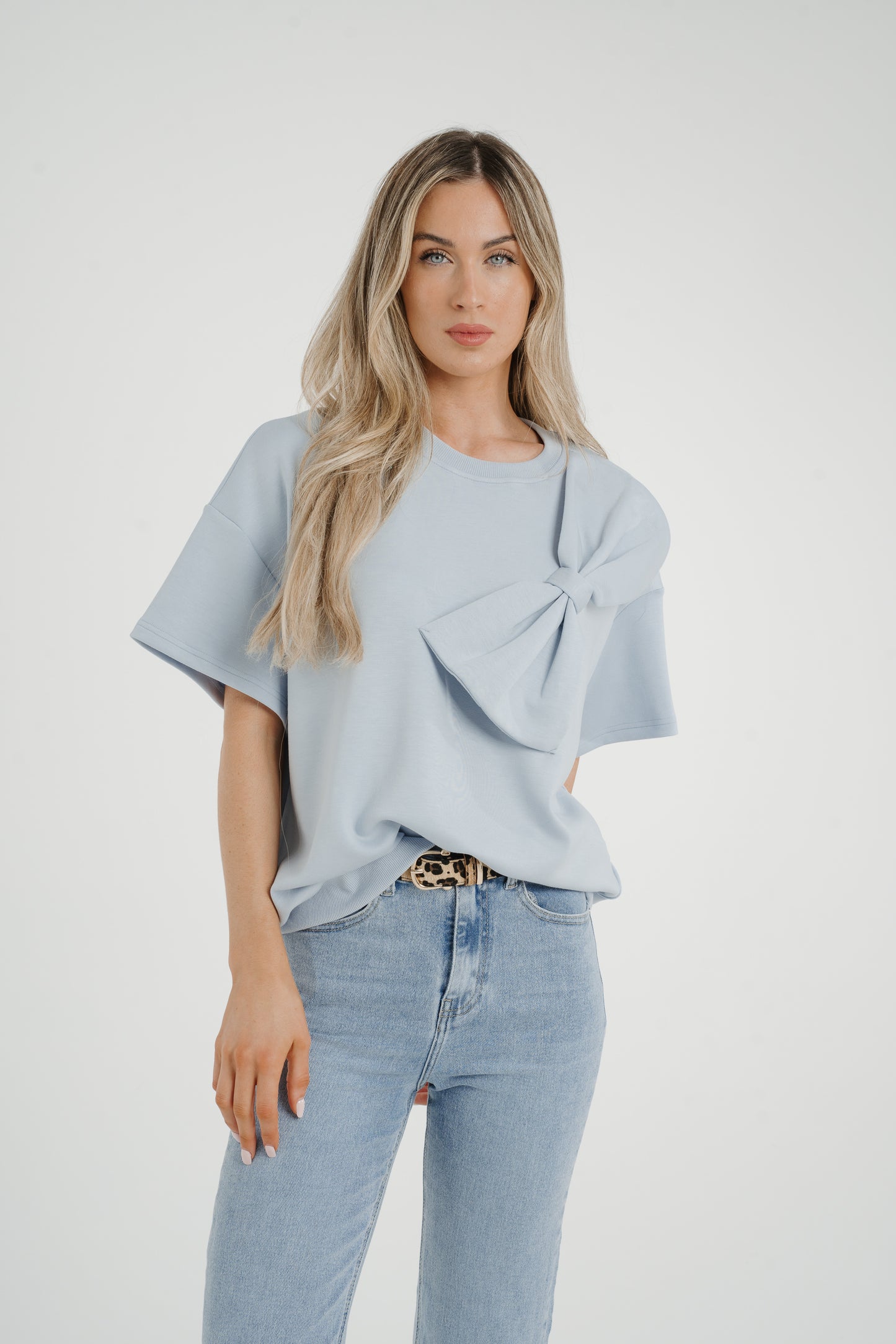 Ally Bow Front Top In Sky Blue