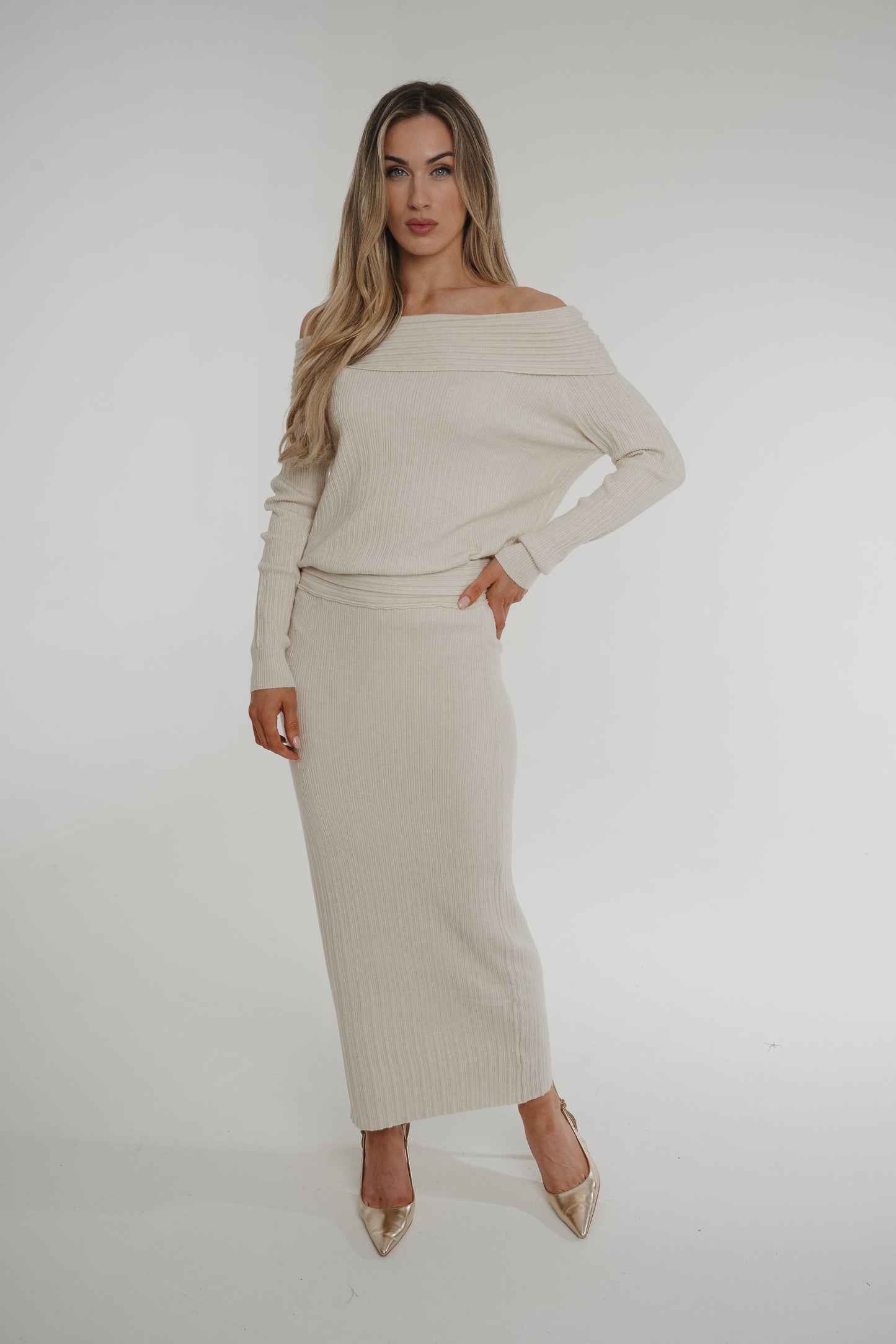 Holly Bardot Knit Two Piece In Neutral