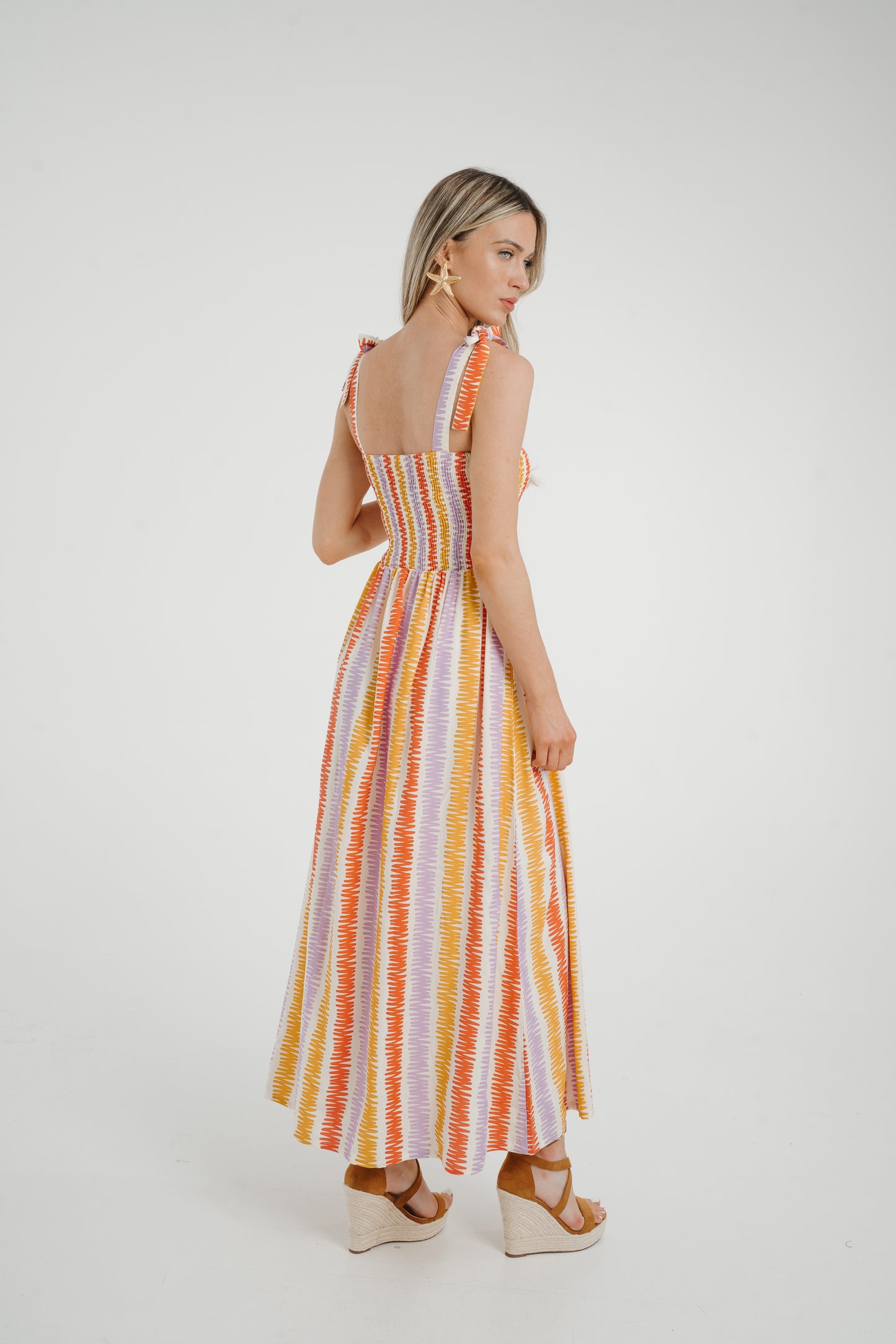 Frankie Stripe Tie Shoulder Dress In Coral Mix