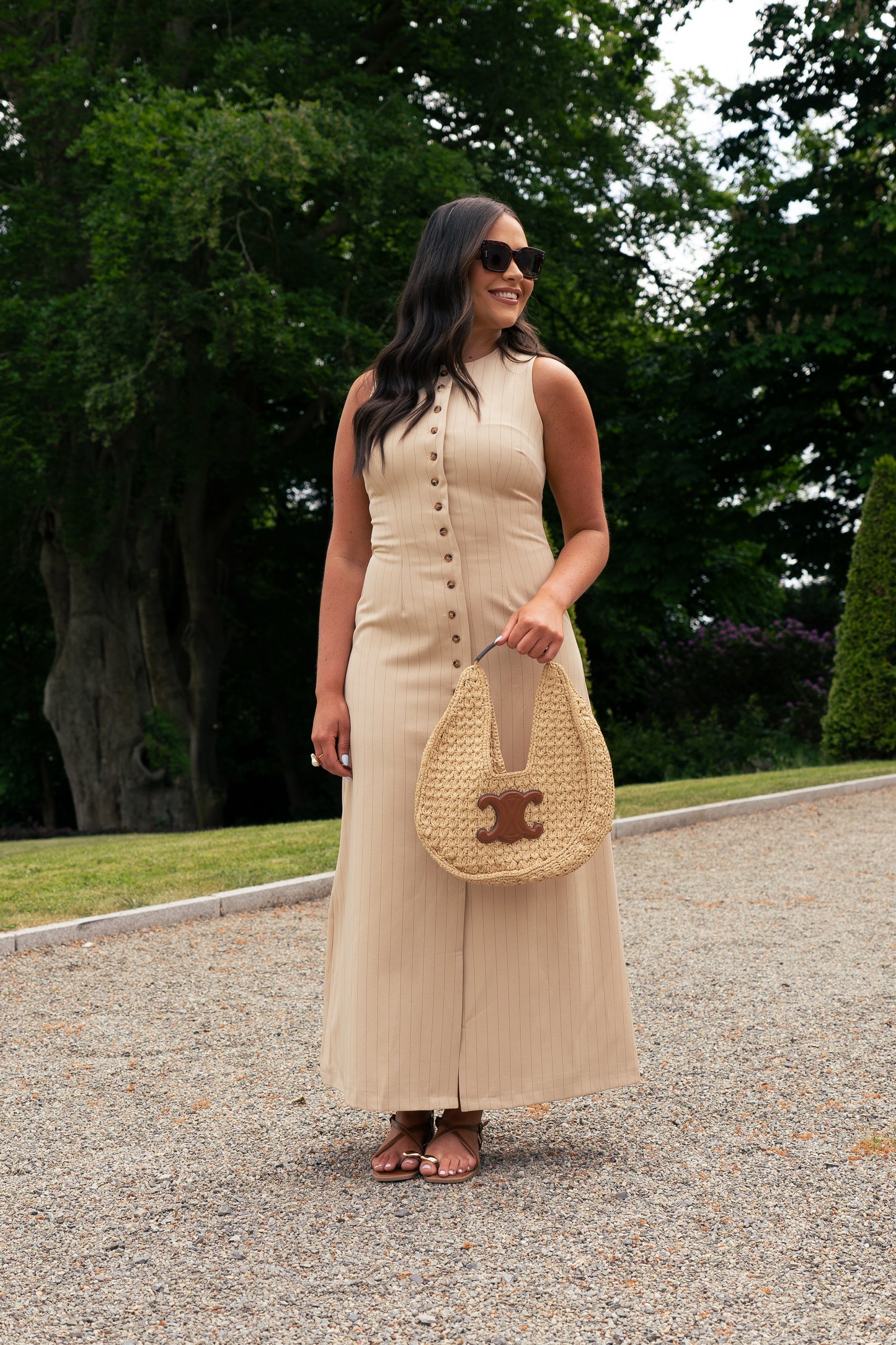 Love Laura Pinstripe Shirt Dress In Sand