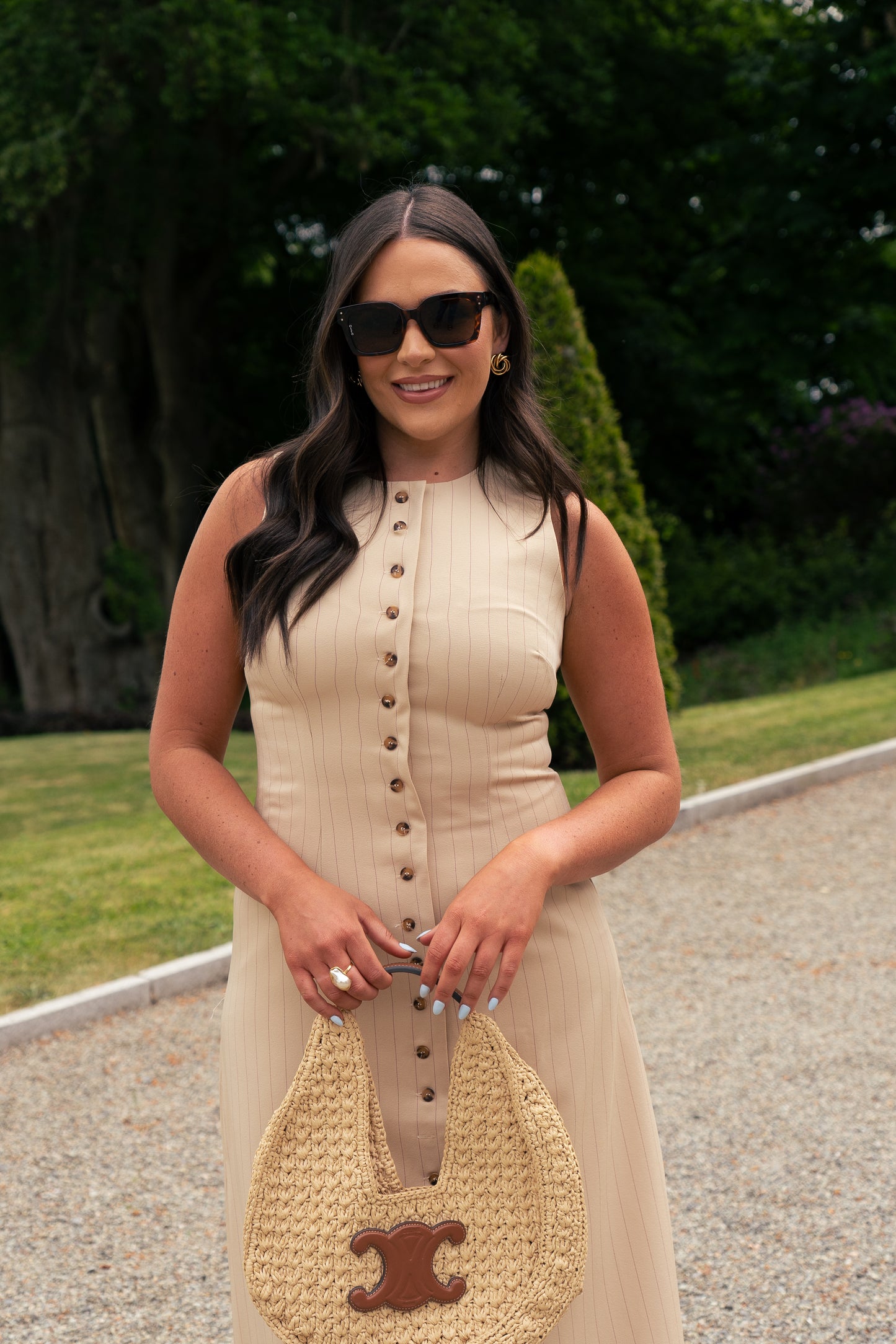 Love Laura Pinstripe Shirt Dress In Sand