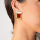 Olive Rectangle Earring In Red