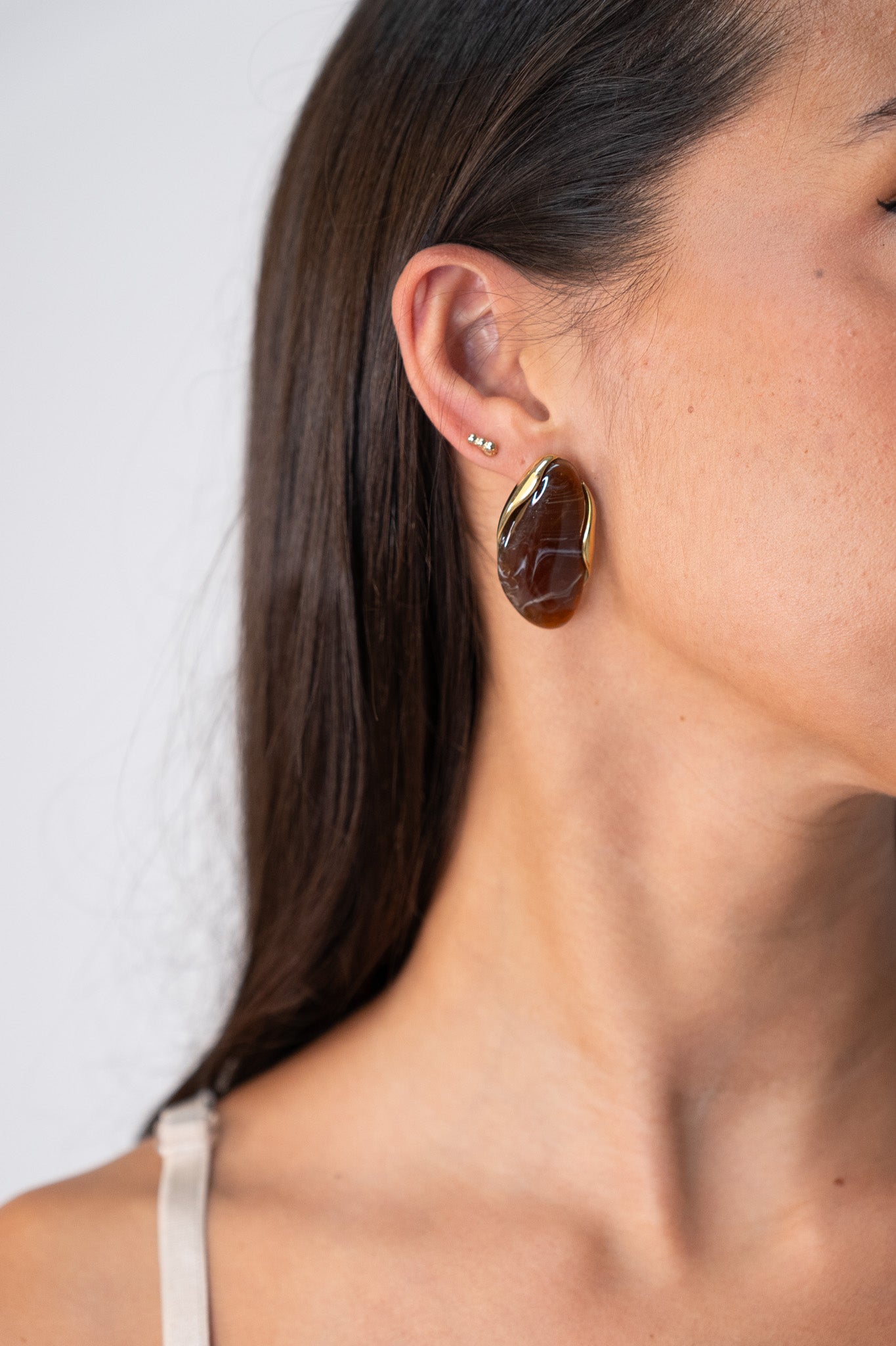 Olive Marbled Stone Earring In Brown