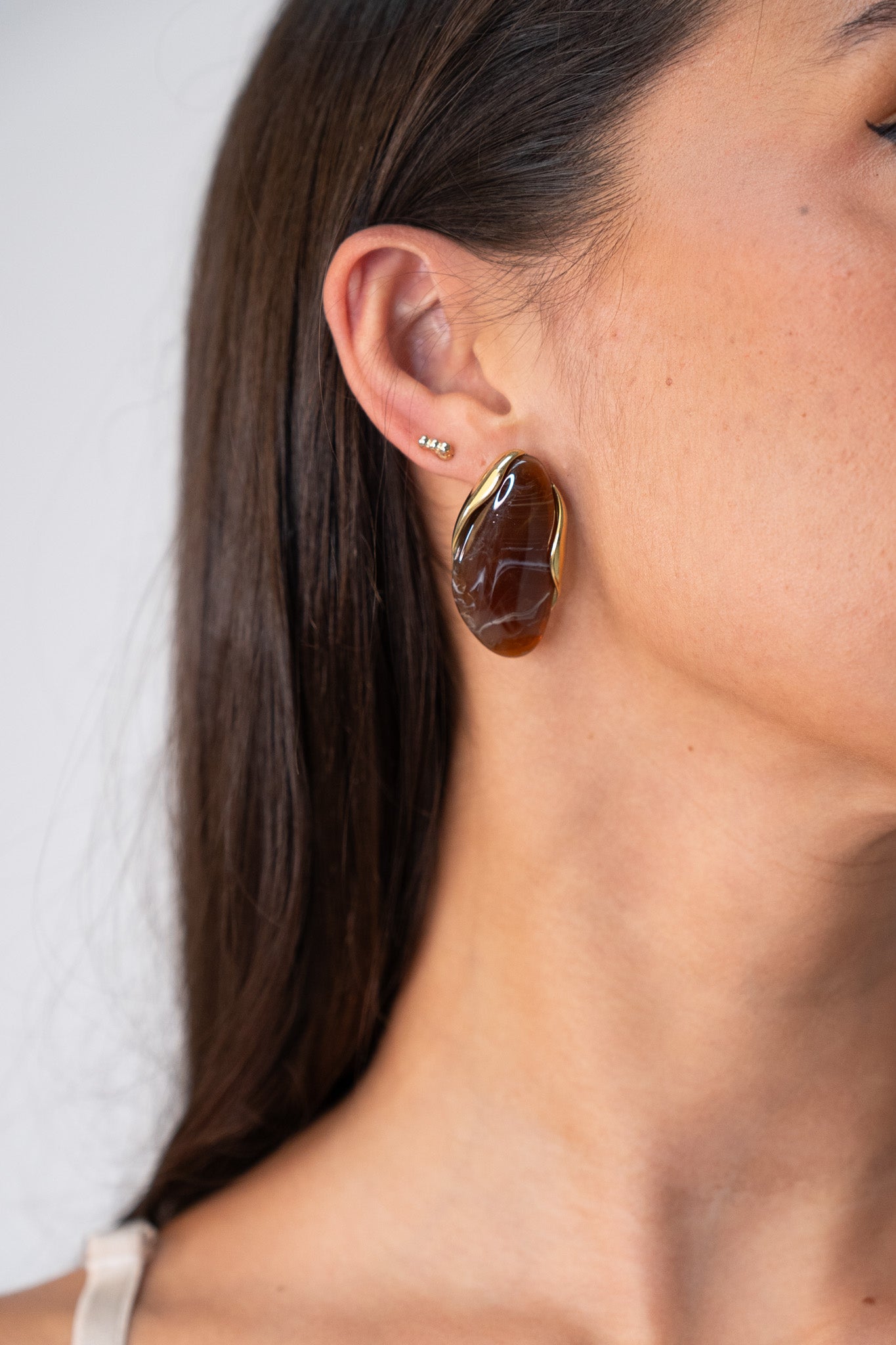 Olive Marbled Stone Earring In Brown