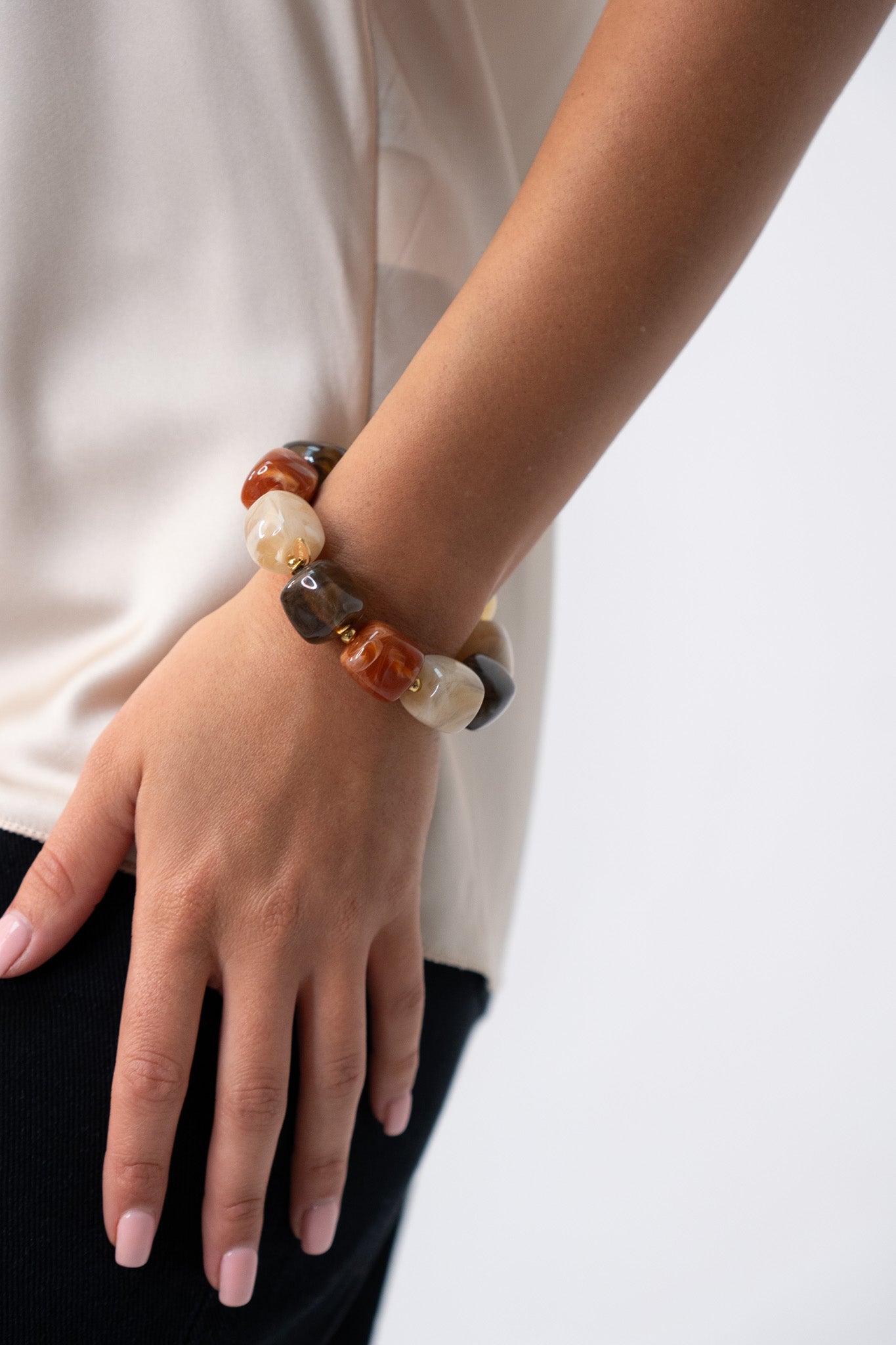 Olive Chunky Beaded Bracelet In Taupe