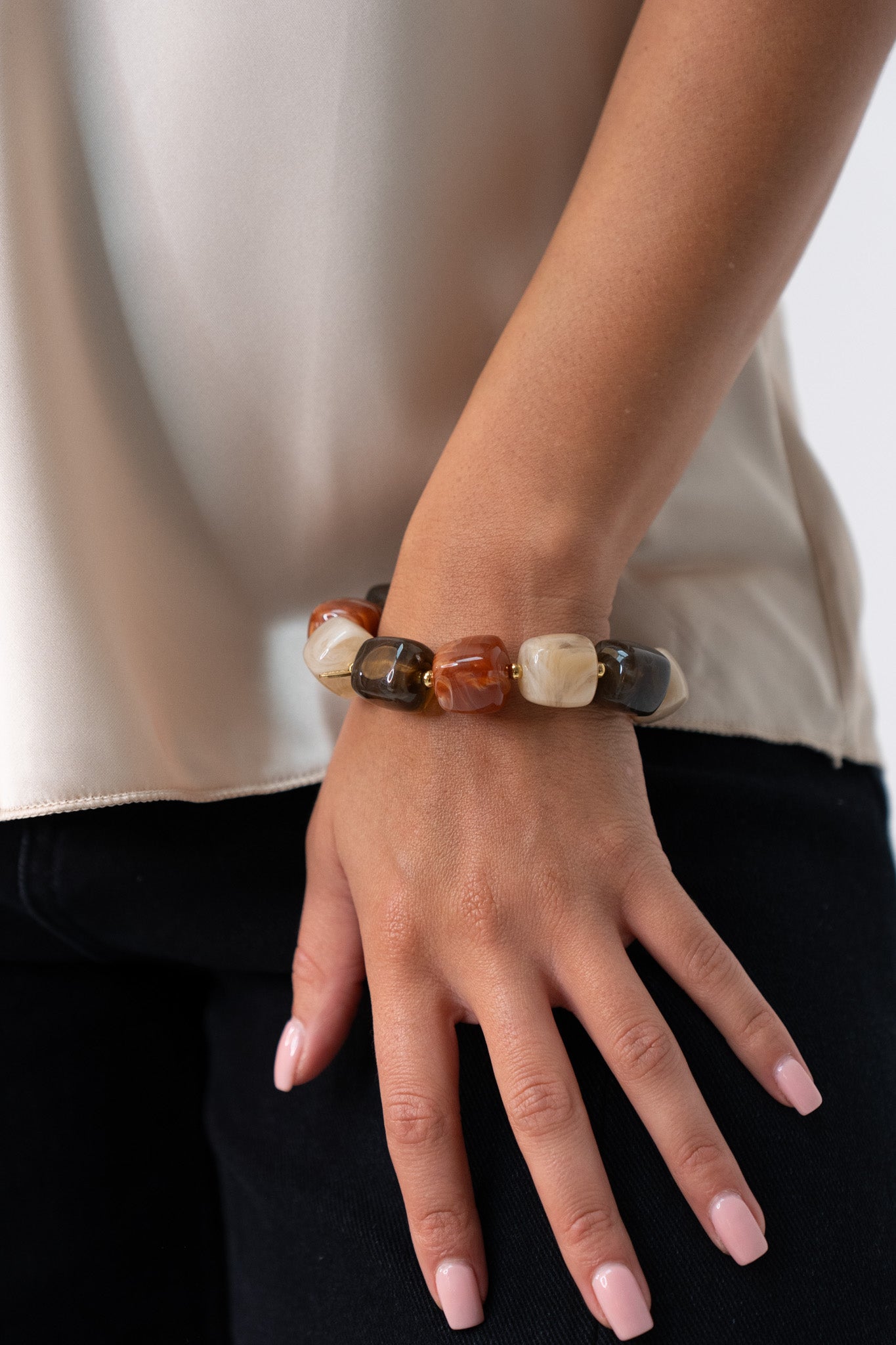 Olive Chunky Beaded Bracelet In Taupe