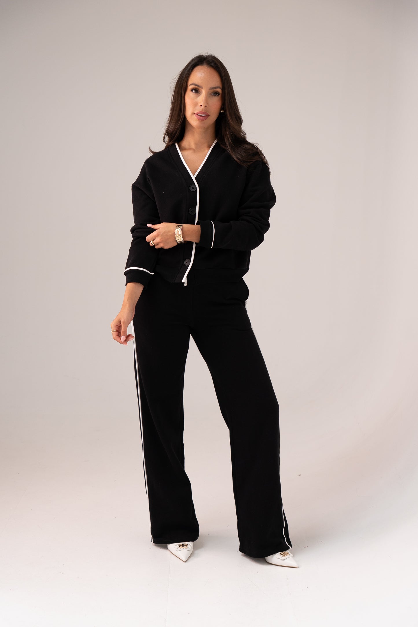 Love Laura White Trim Jacket In Black