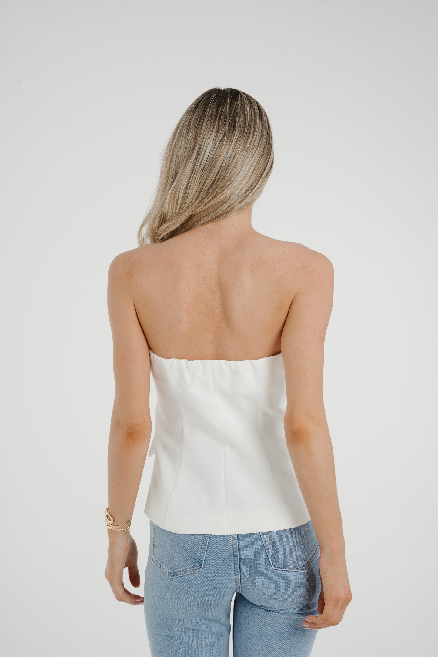 Holly Strapless Button Front Top In White