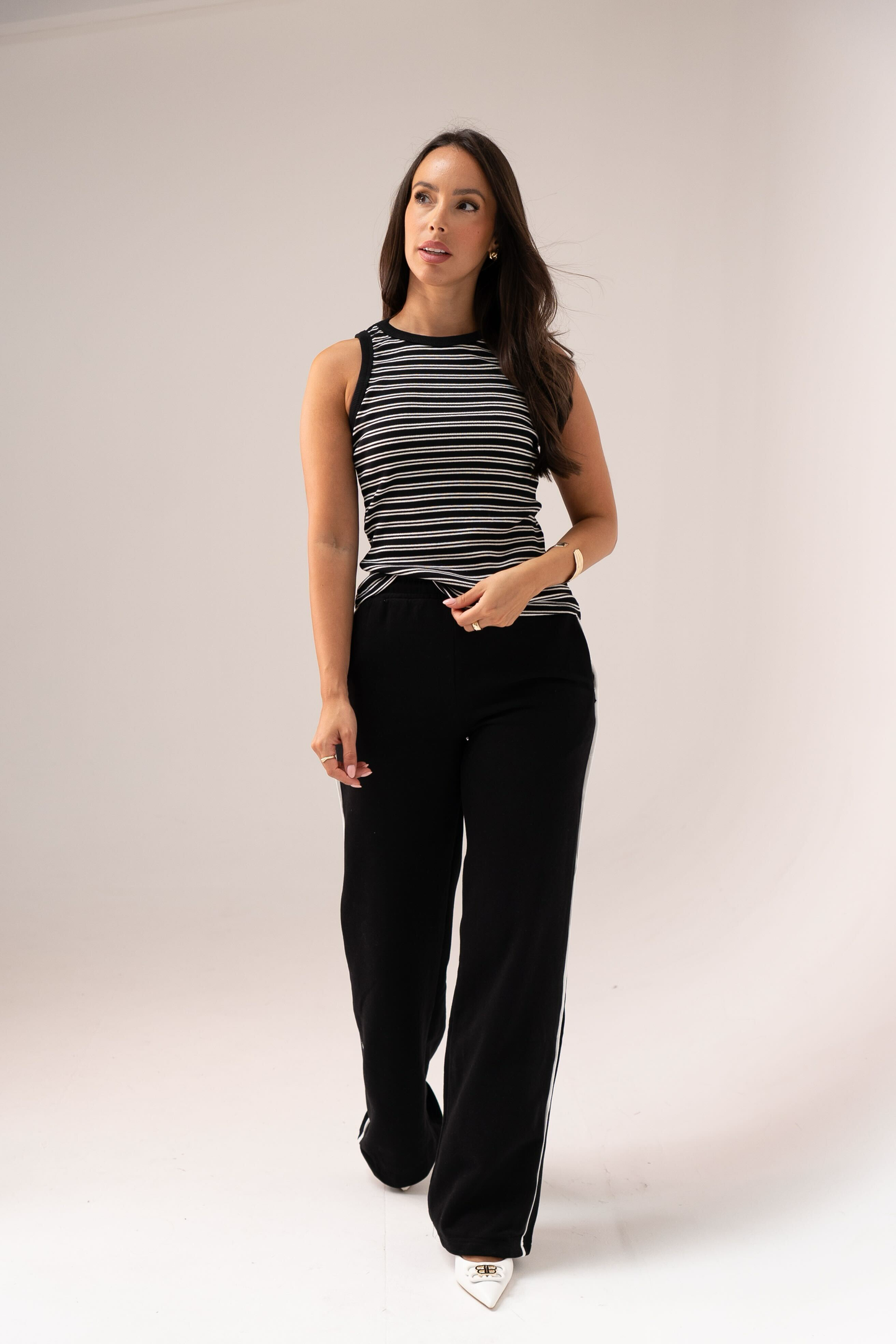 Ally Stripe Vest Top In Black