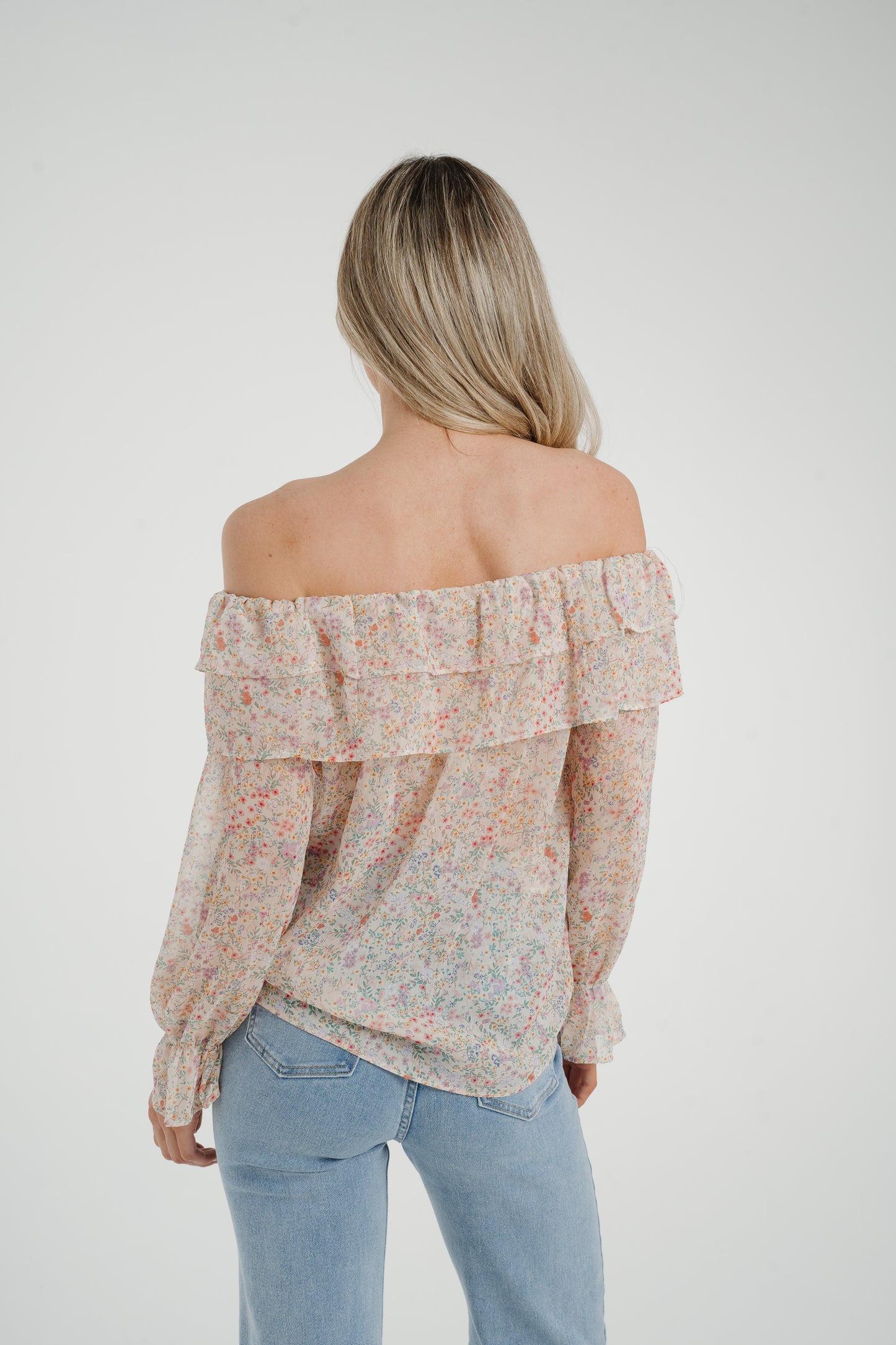 Ally Floral Bardot Top In Pink Mix