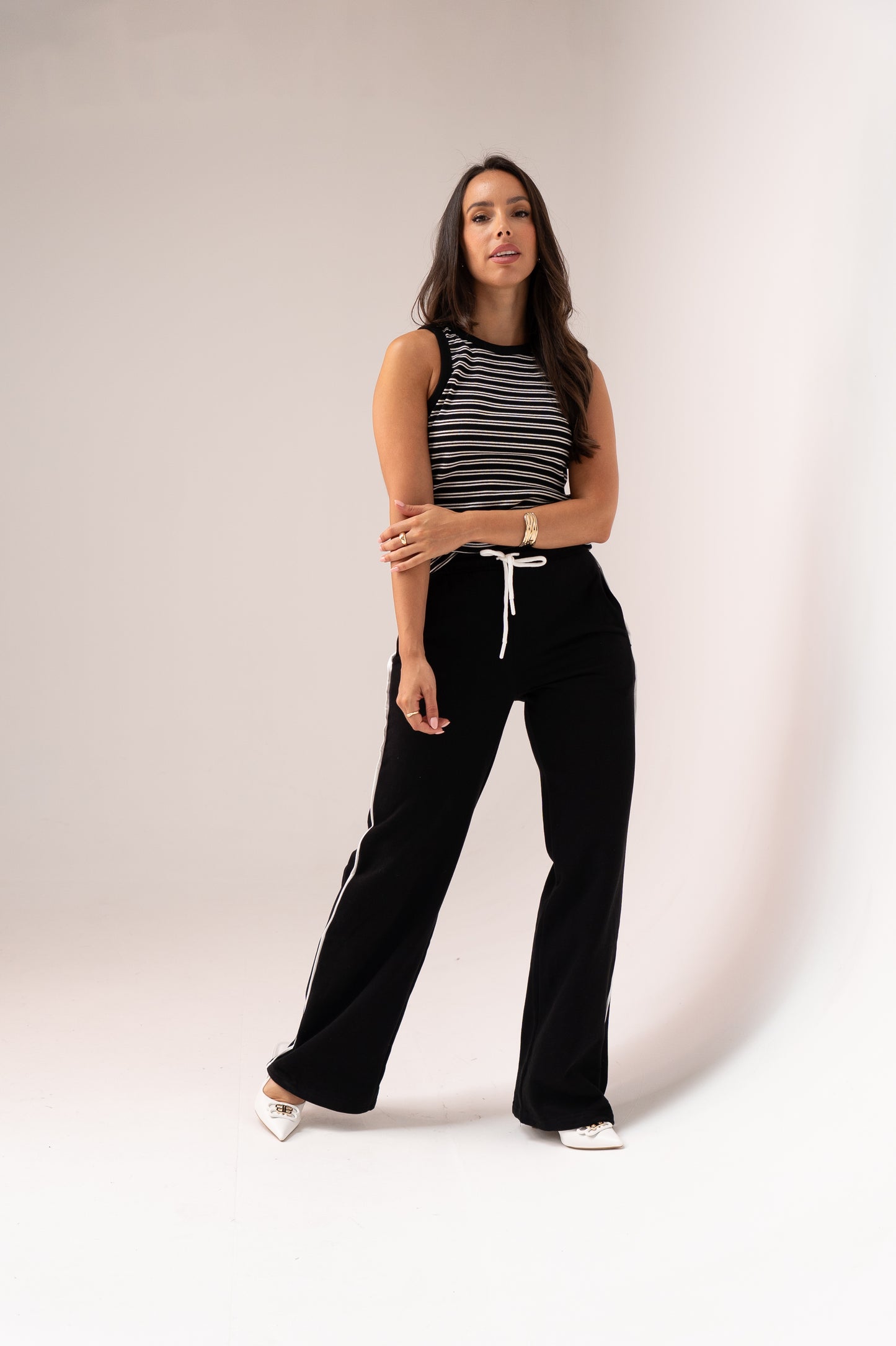 Love Laura White Trim Trousers In Black