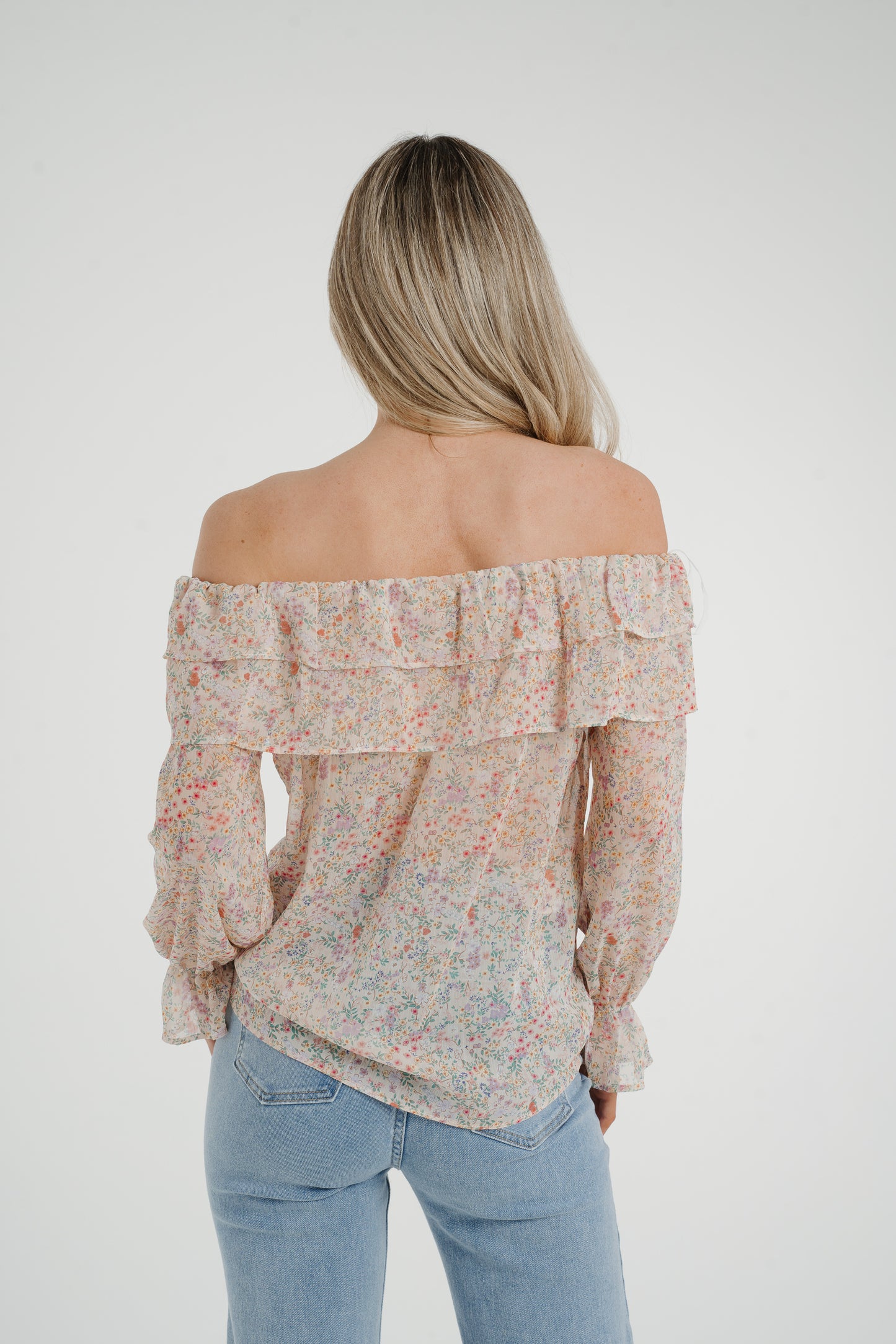 Ally Floral Bardot Top In Pink Mix