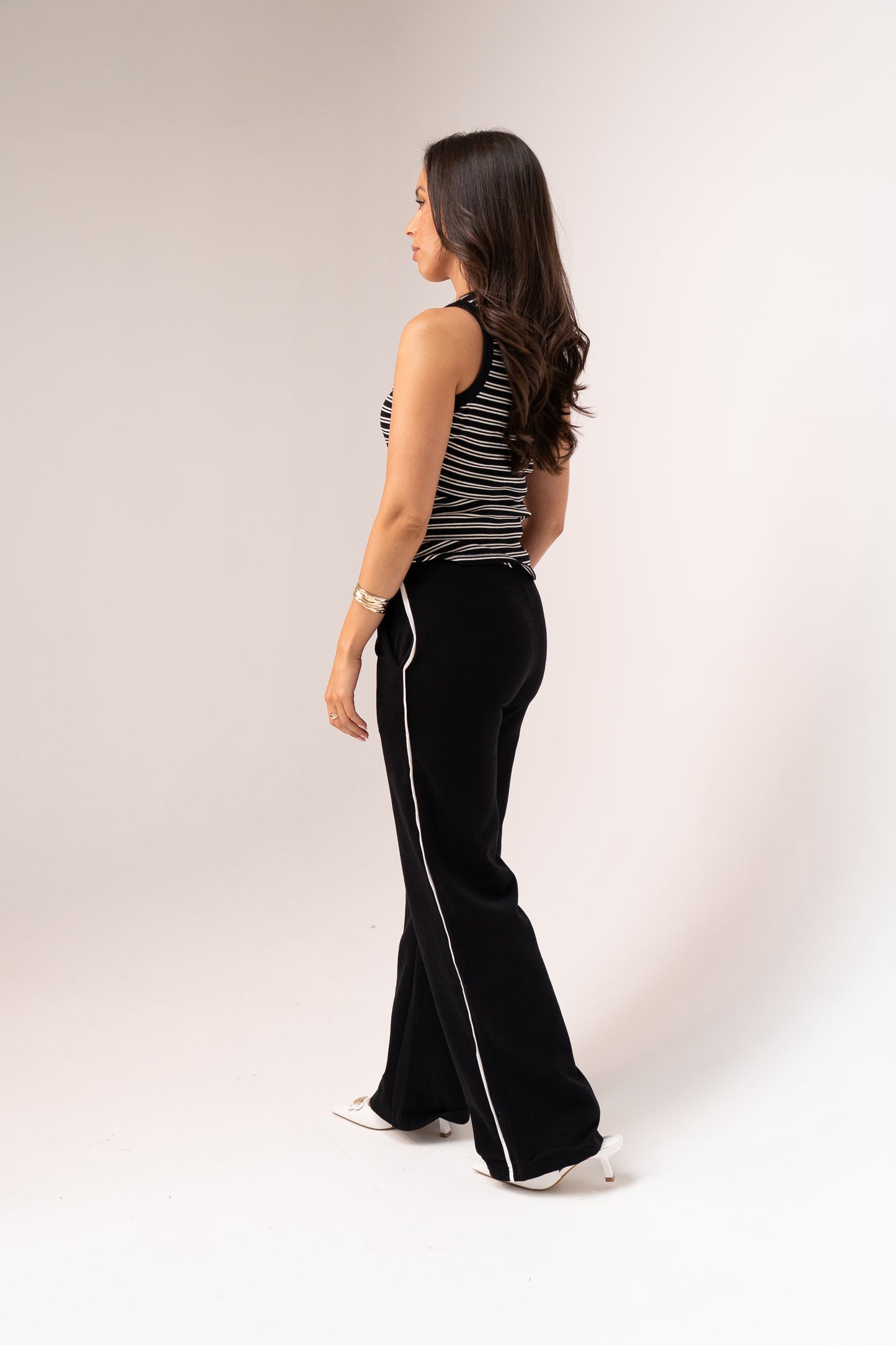 Love Laura White Trim Trousers In Black