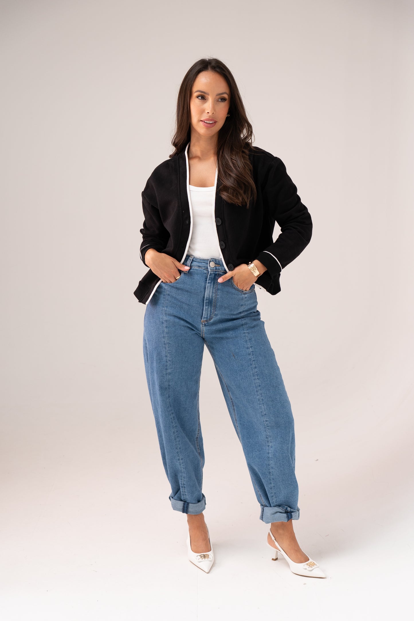 Love Laura White Trim Jacket In Black