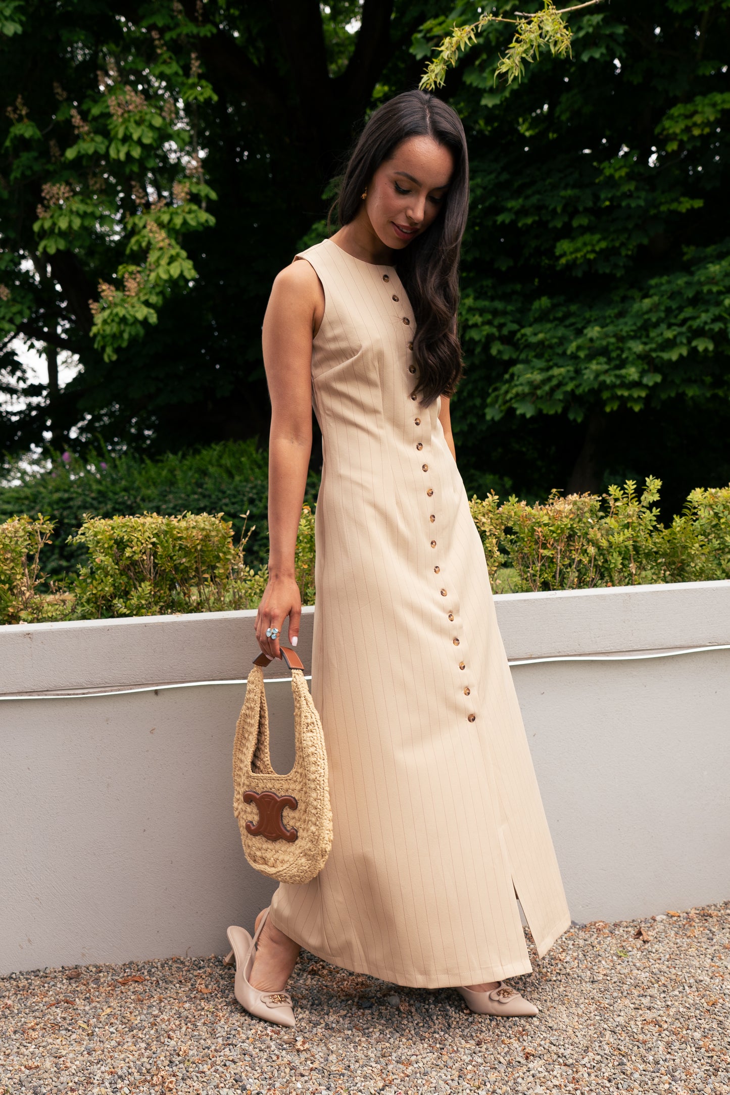 Love Laura Pinstripe Shirt Dress In Sand