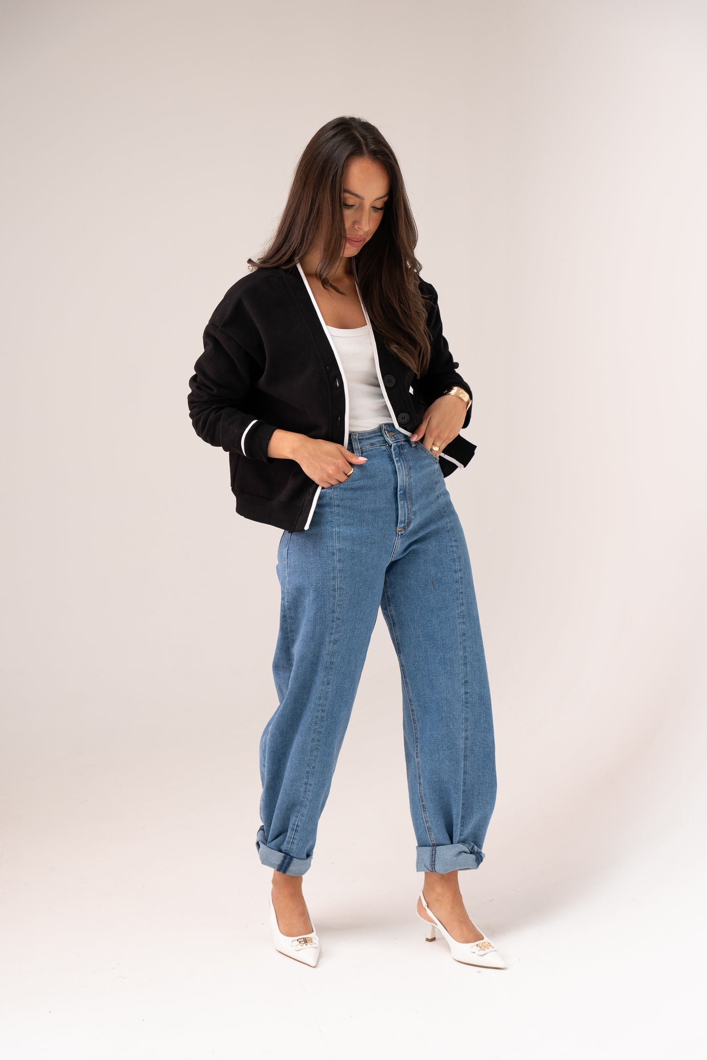 Love Laura White Trim Jacket In Black