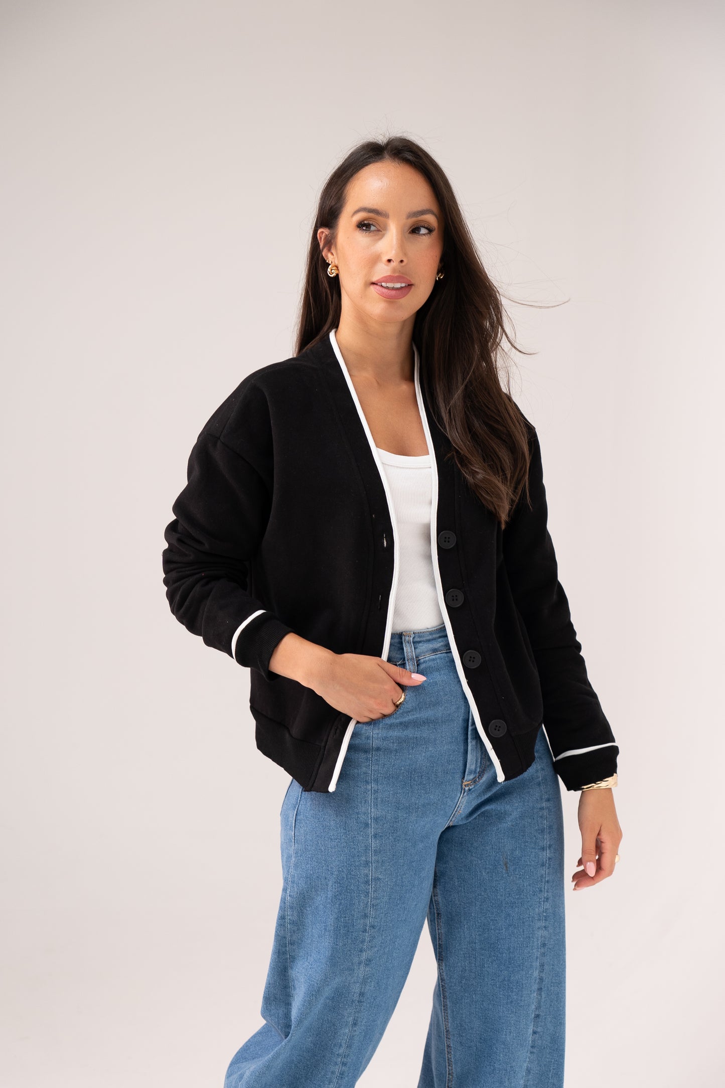 Love Laura White Trim Jacket In Black