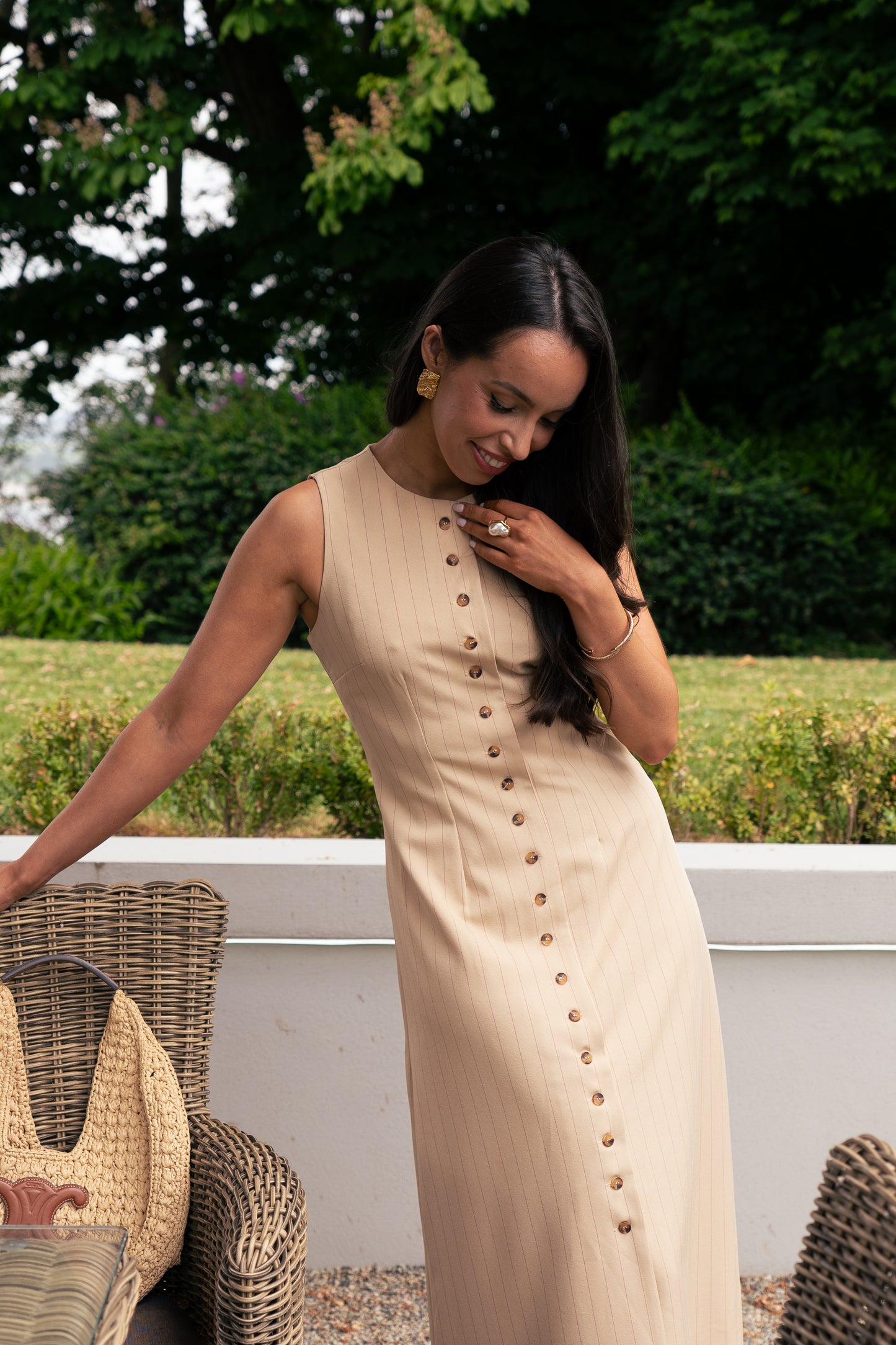 Love Laura Pinstripe Shirt Dress In Sand