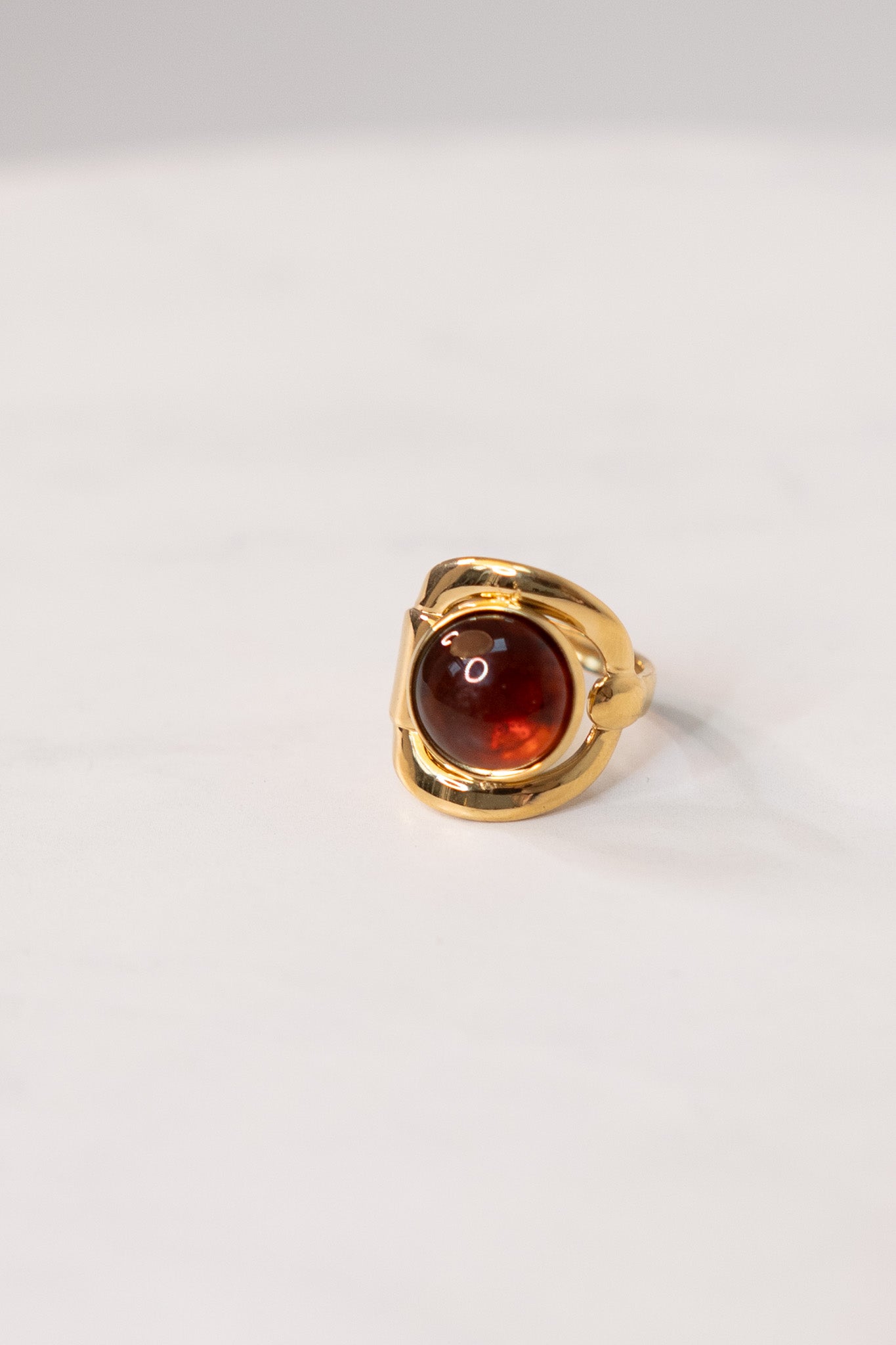 Olive Chunky Amber Ring In Gold
