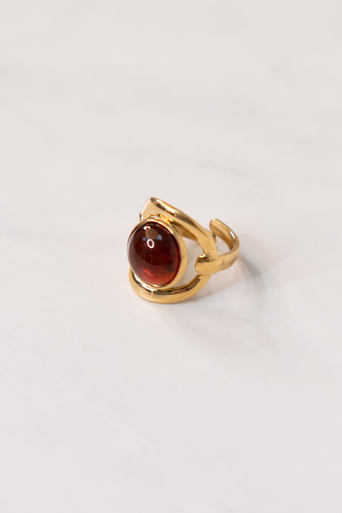 Olive Chunky Amber Ring In Gold