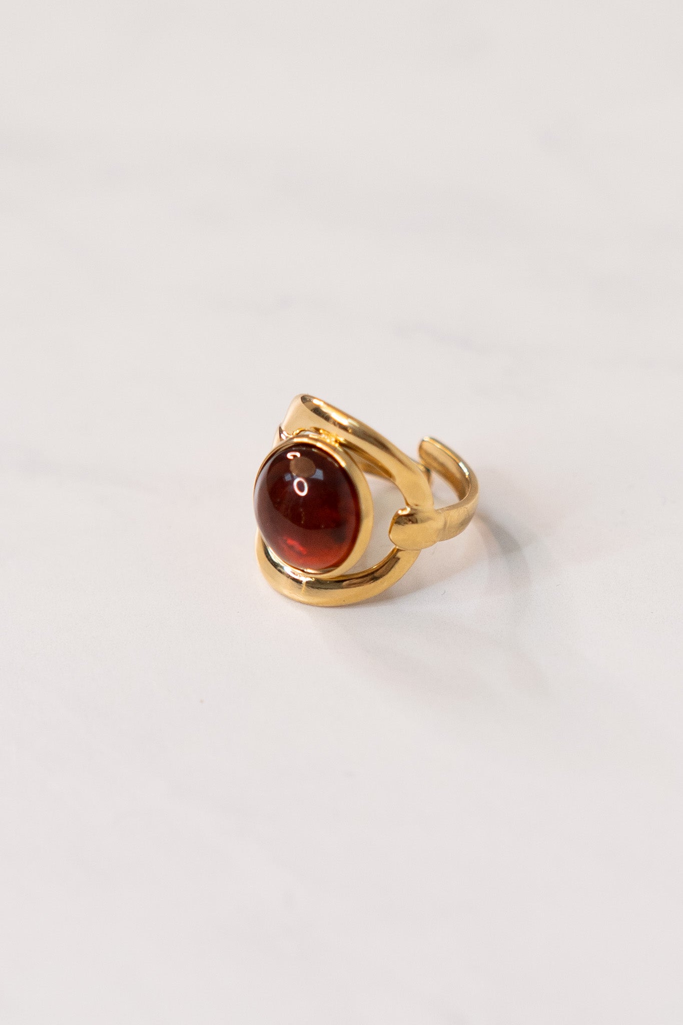 Olive Chunky Amber Ring In Gold