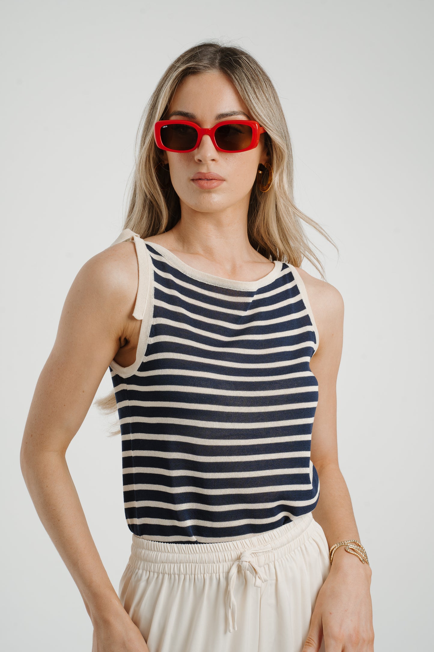 Frankie Striped Top In Navy Mix